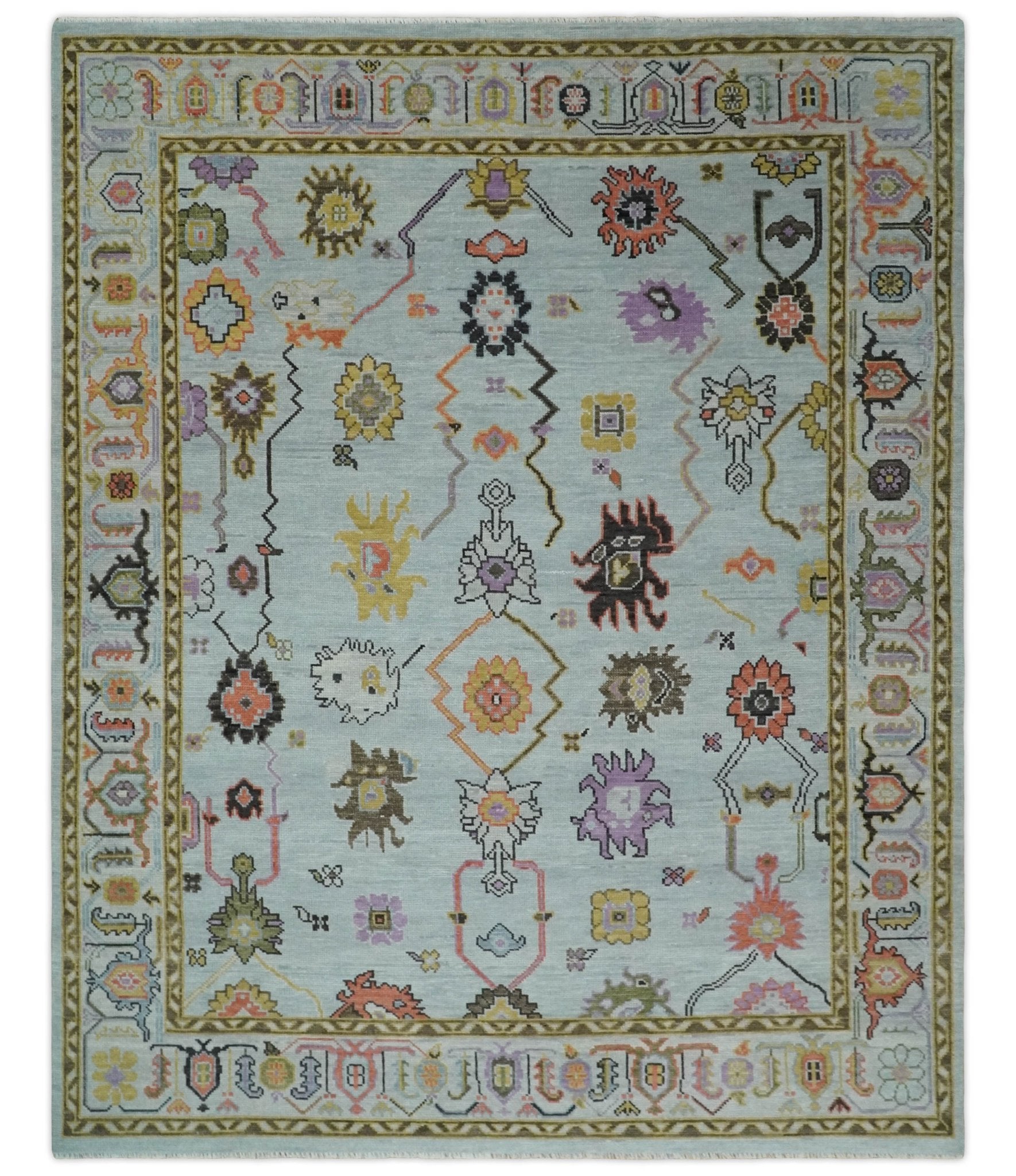 Hand Knotted Multi Size Aqua Traditional Vintage Style colorful Oushak Wool Rug - The Rug Decor