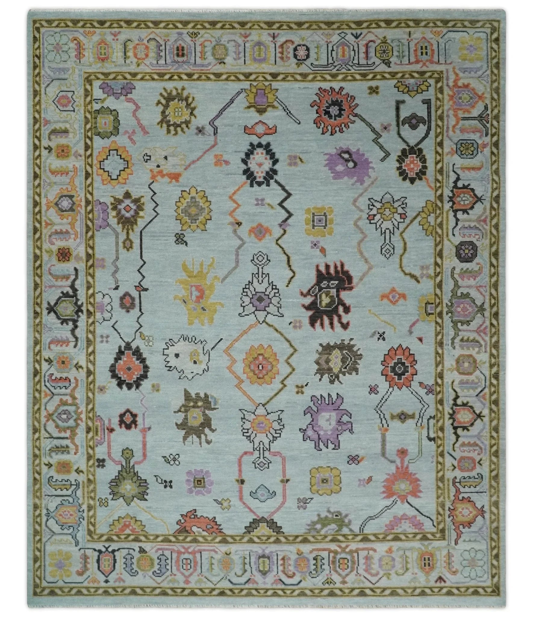 Hand Knotted Multi Size Aqua Traditional Vintage Style colorful Oushak Wool Rug - The Rug Decor
