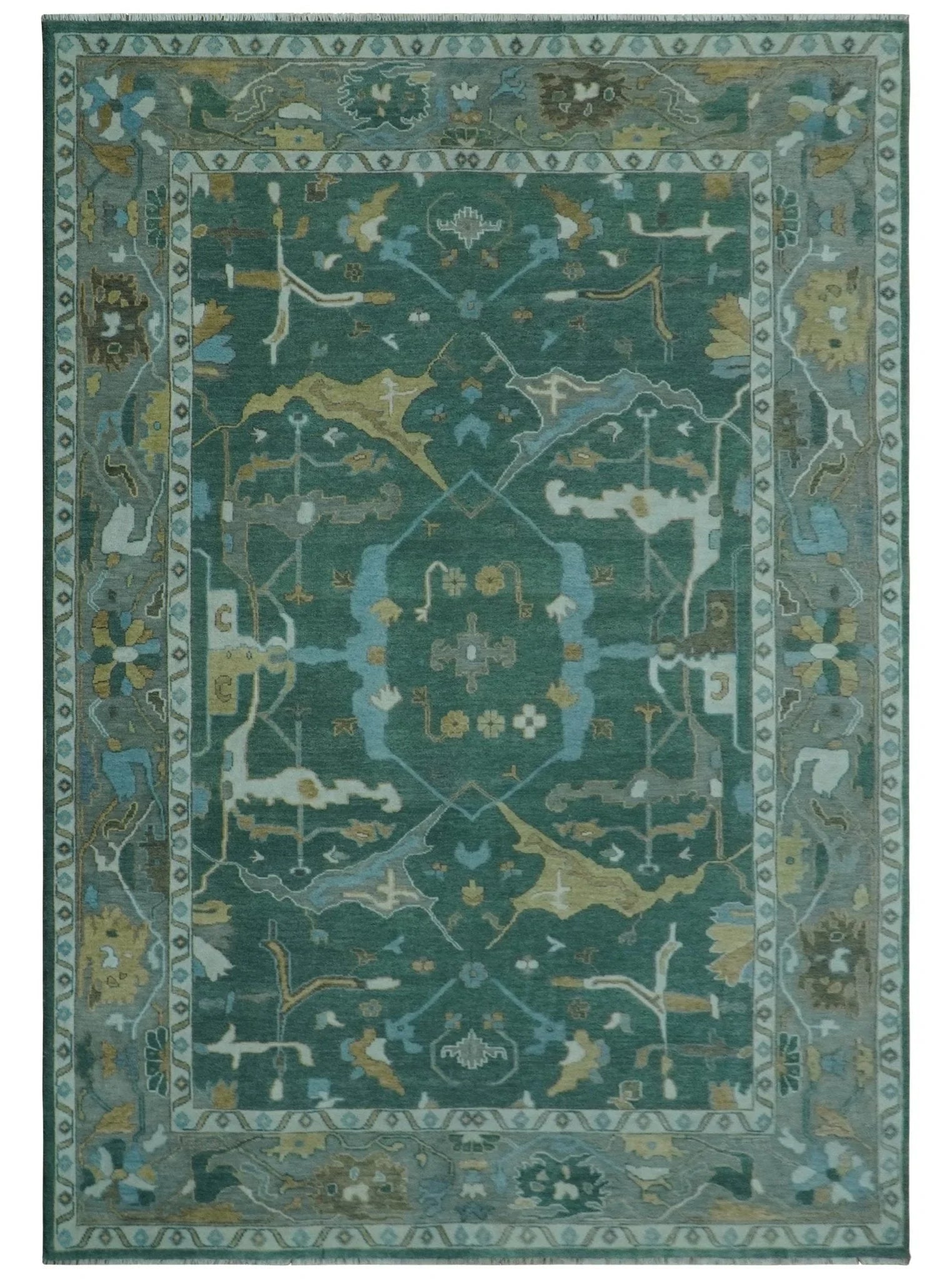 Hand Knotted Oriental Oushak Green and Gray Multi Size Wool Area Rug - The Rug Decor