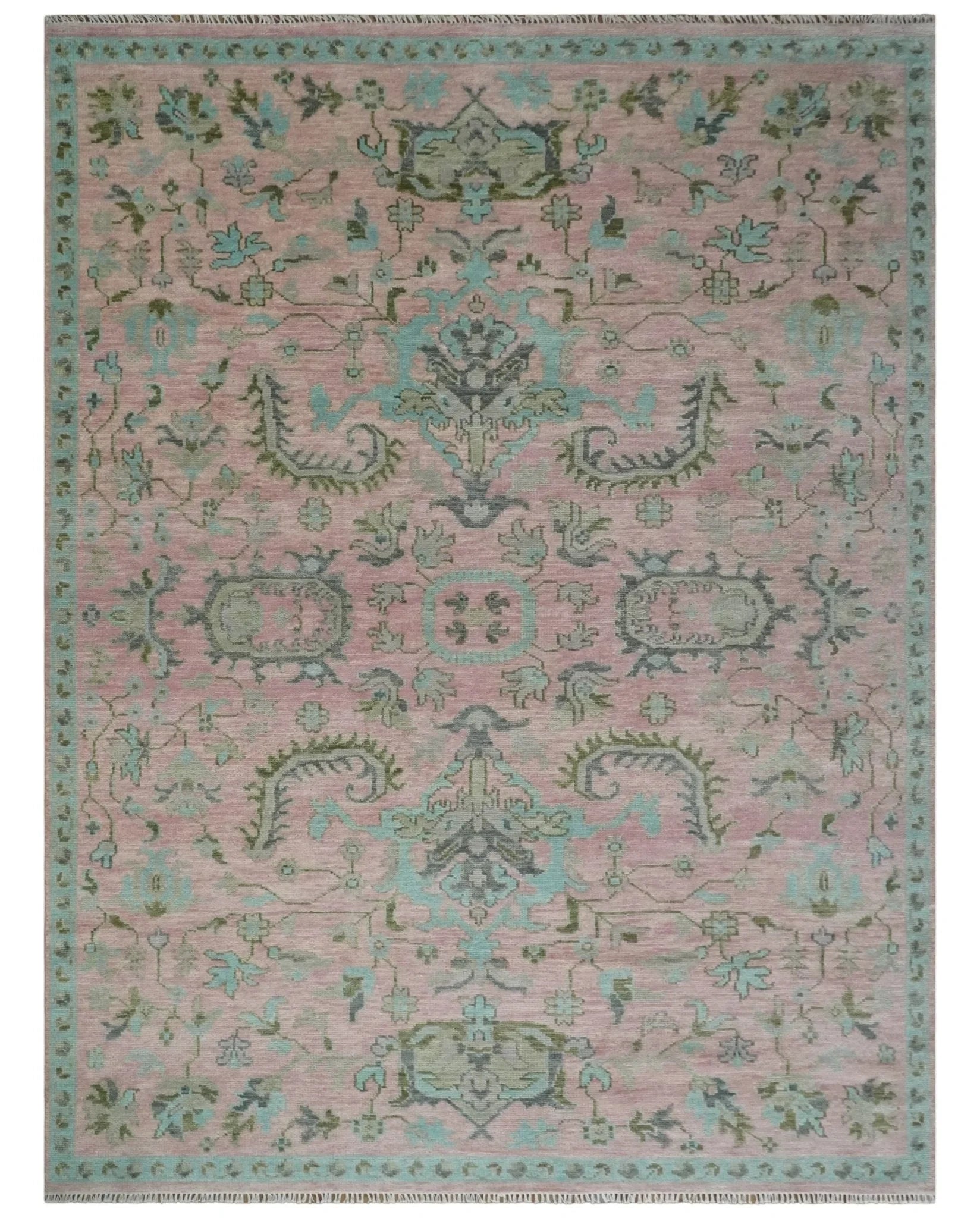 Hand Knotted Pink and Aqua Oriental Oushak Multi Size Traditional Wool Area Rug, Living Room and Bedroom Rug - The Rug Decor