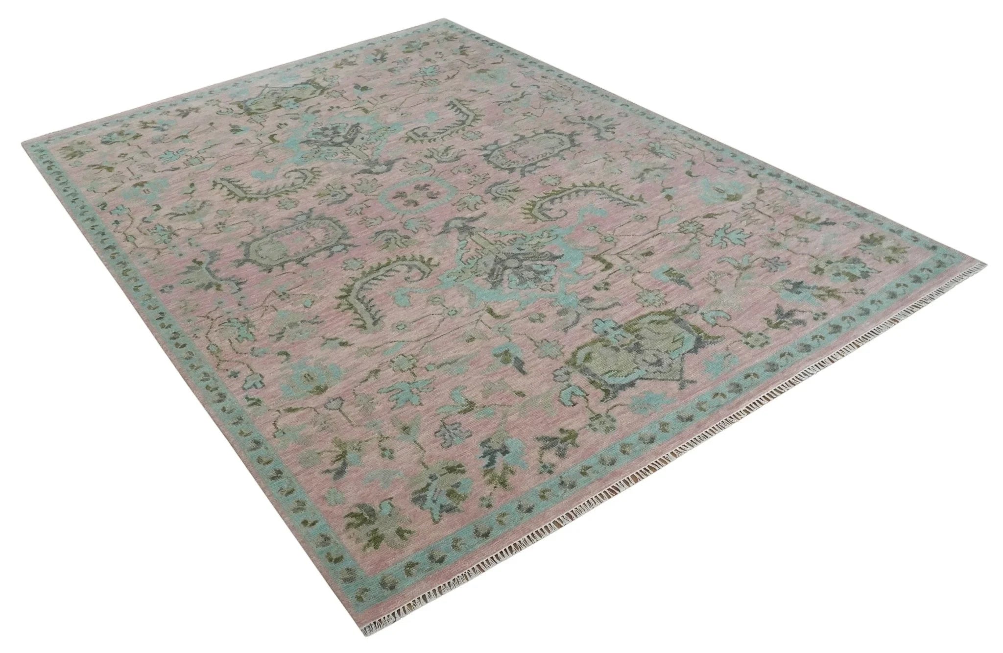 Hand Knotted Pink and Aqua Oriental Oushak Multi Size Traditional Wool Area Rug, Living Room and Bedroom Rug - The Rug Decor
