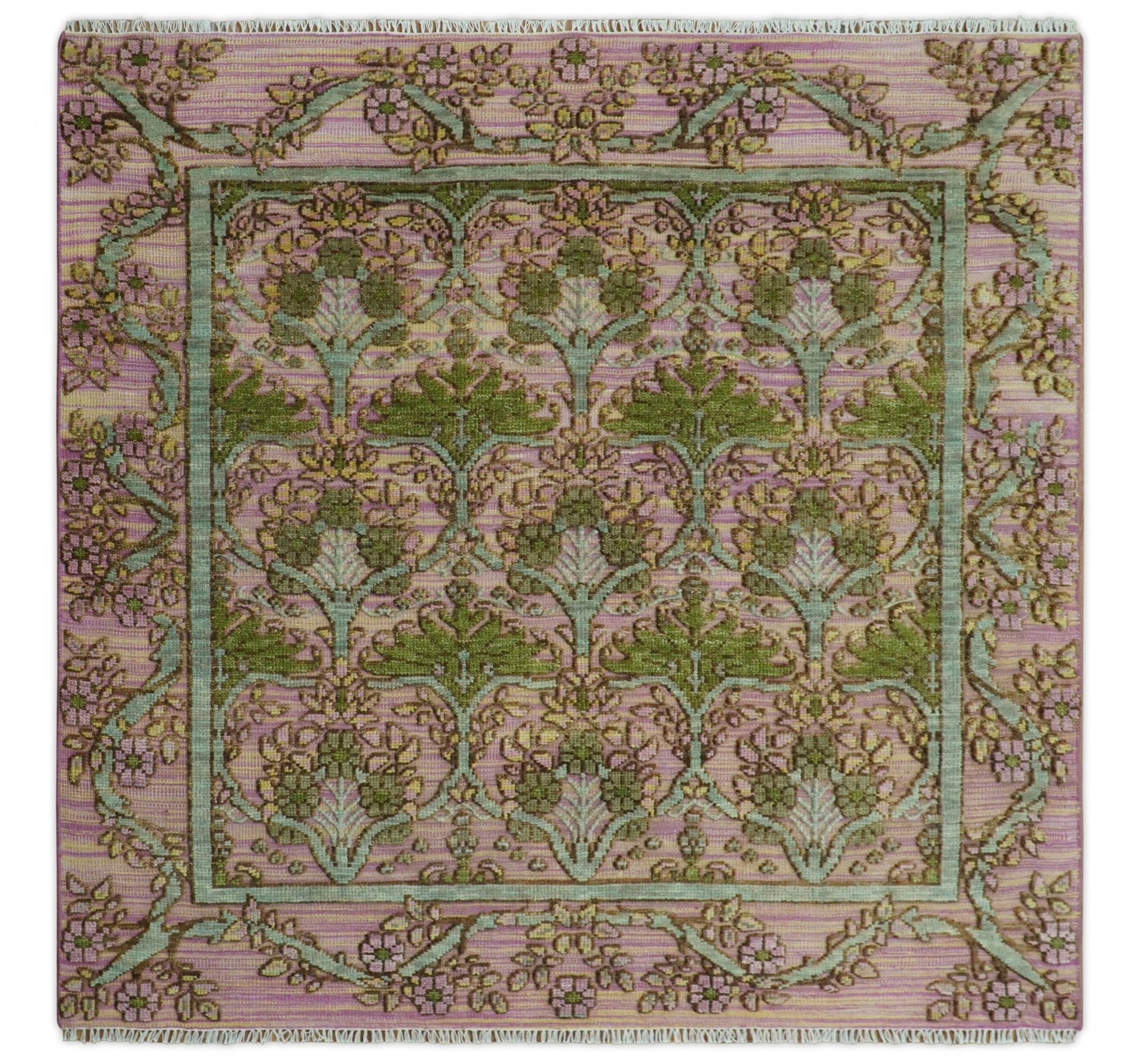 Hand Knotted Pink, Green and Beige Floral Traditional Antique Style Wool Area Rug - The Rug Decor
