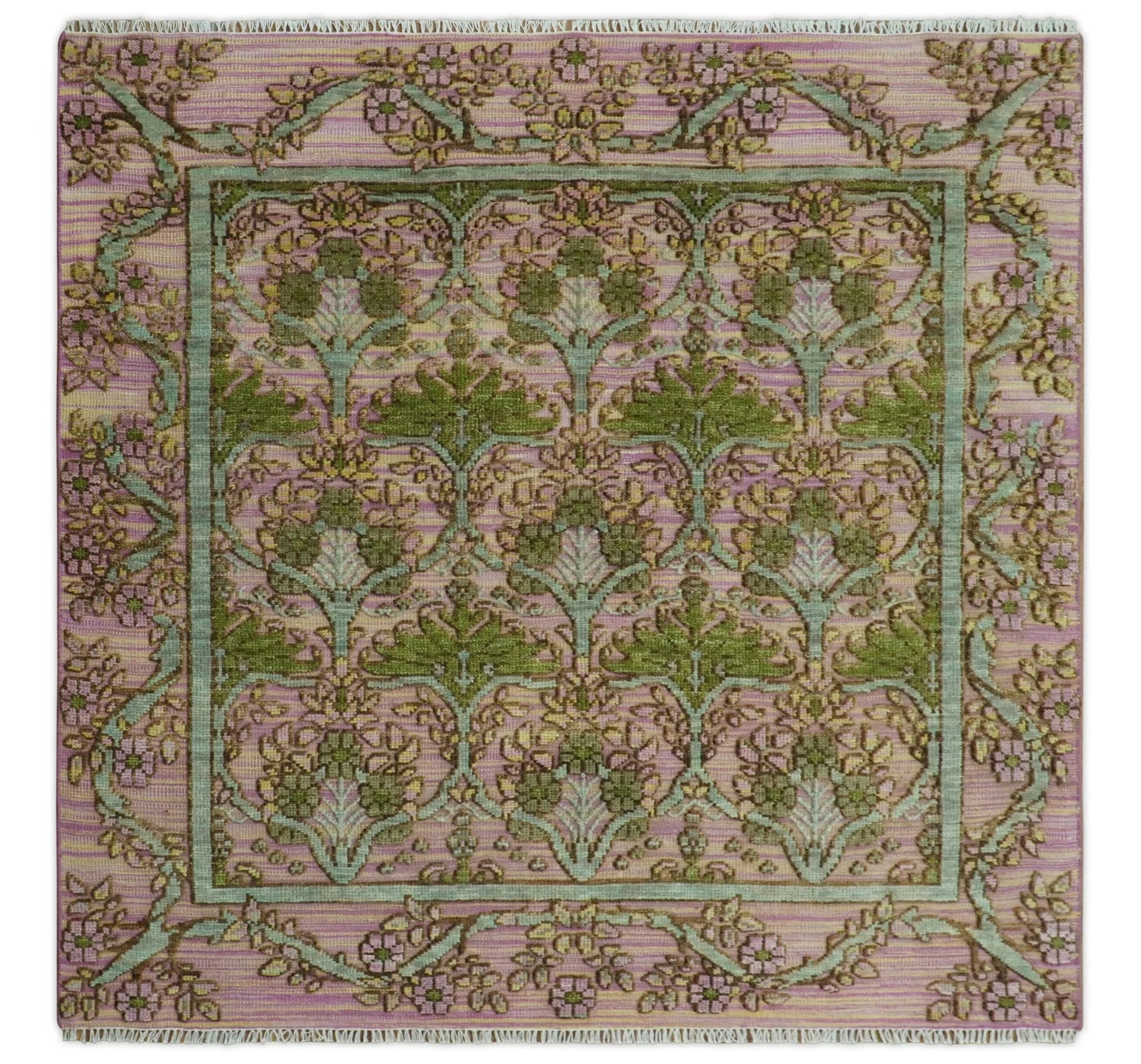 Hand Knotted Pink, Green and Beige Floral Traditional Antique Style Wool Area Rug - The Rug Decor