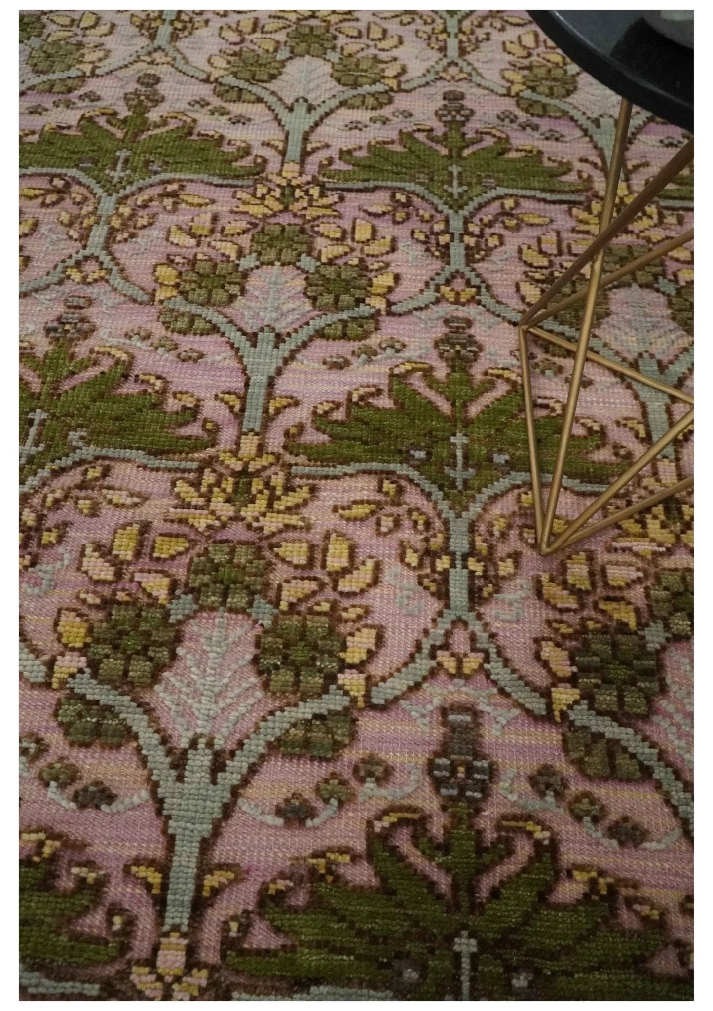 Hand Knotted Pink, Green and Beige Floral Traditional Antique Style Wool Area Rug - The Rug Decor