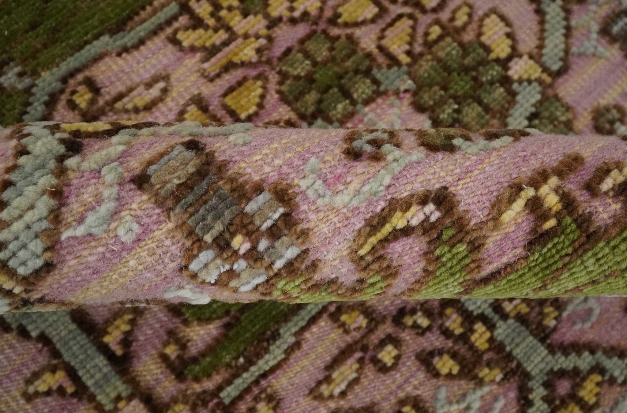 Hand Knotted Pink, Green and Beige Floral Traditional Antique Style Wool Area Rug - The Rug Decor