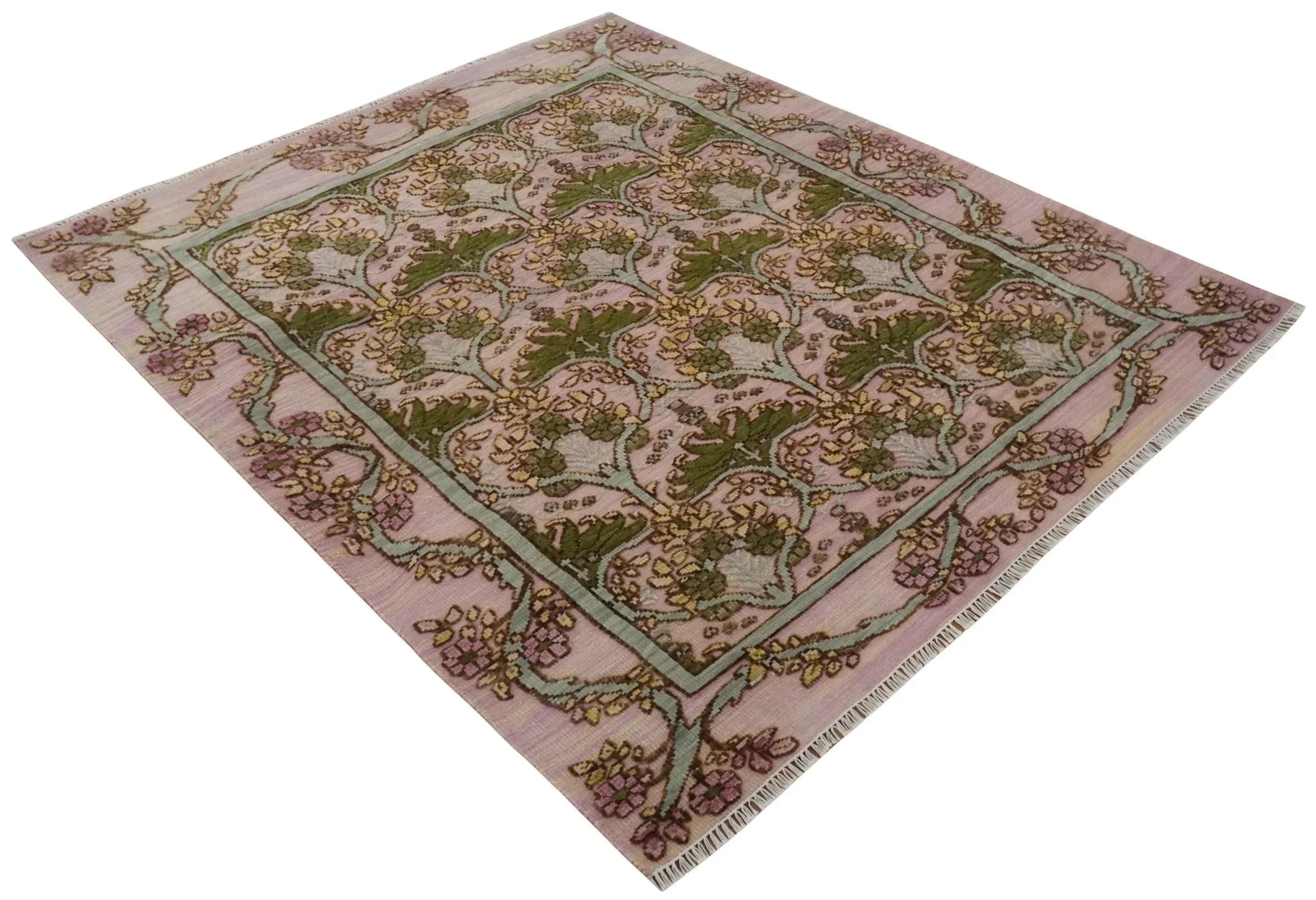 Hand Knotted Pink, Green and Beige Floral Traditional Antique Style Wool Area Rug - The Rug Decor