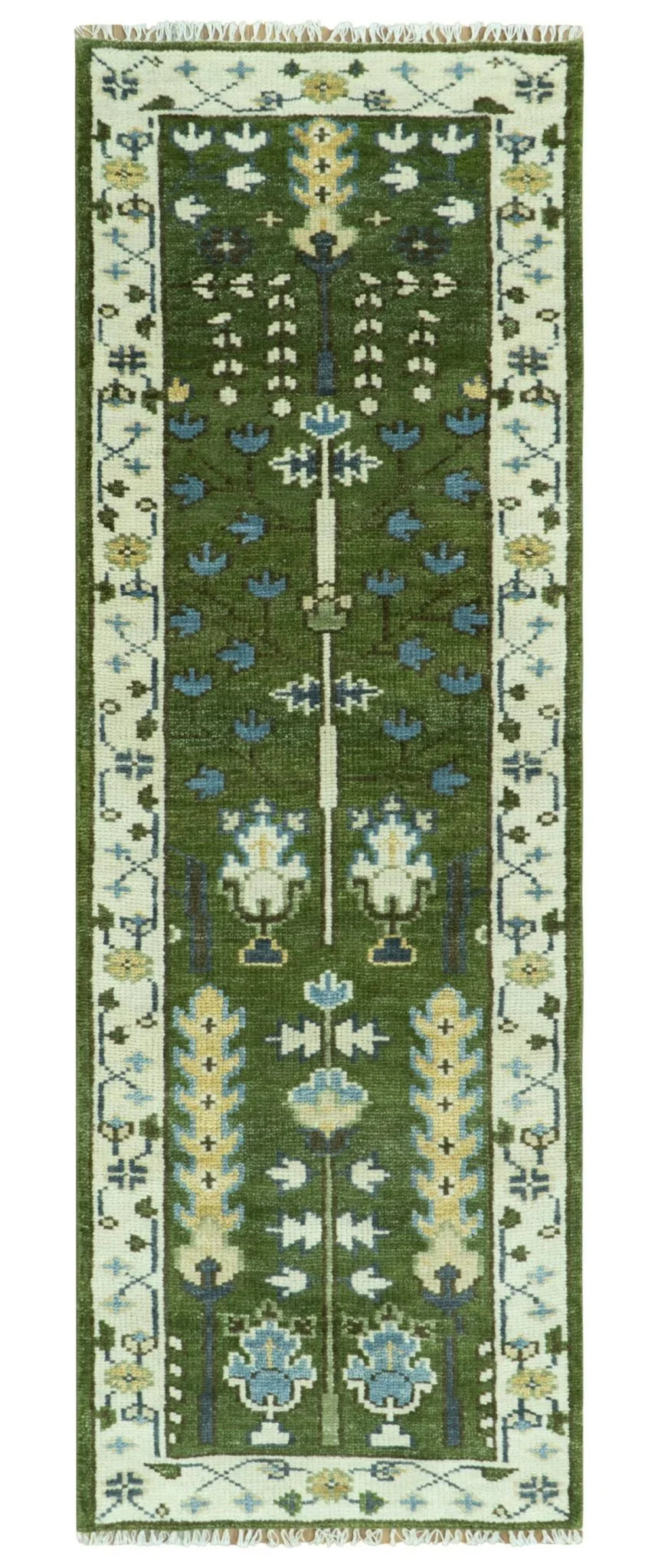 Hand Knotted Royal Green and Ivory Traditional Turkish Style Tree Of Life Multi Size Wool Area Rug - The Mayfair Hall