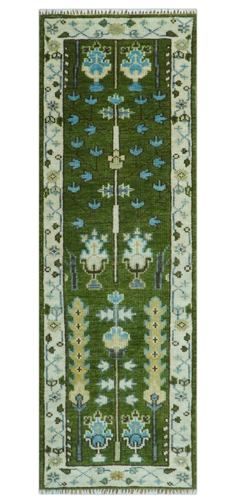 Hand Knotted Royal Green and Ivory Traditional Turkish Style Tree Of Life Multi Size Wool Area Rug - The Rug Decor