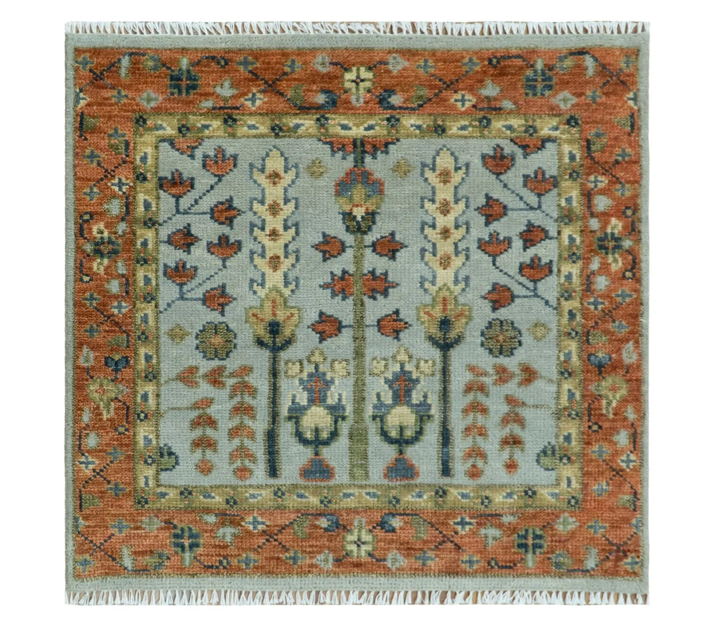 Hand Knotted Rust and Blue Traditional Turkish Vintage Multi Size Wool Rug - The Rug Decor