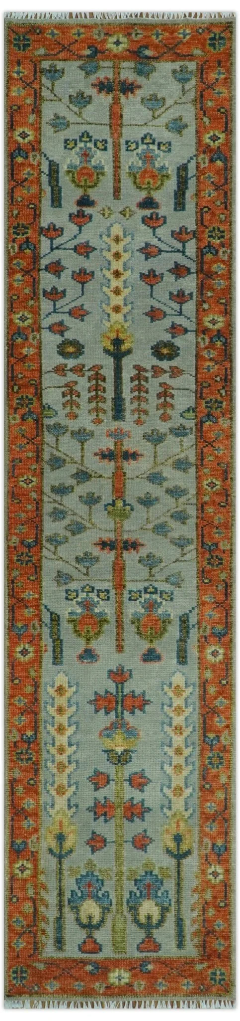 Hand Knotted Rust and Blue Traditional Turkish Vintage Multi Size Wool Rug - The Rug Decor