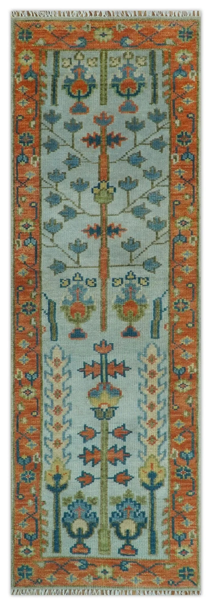 Hand Knotted Rust and Blue Traditional Turkish Vintage Multi Size Wool Rug - The Rug Decor
