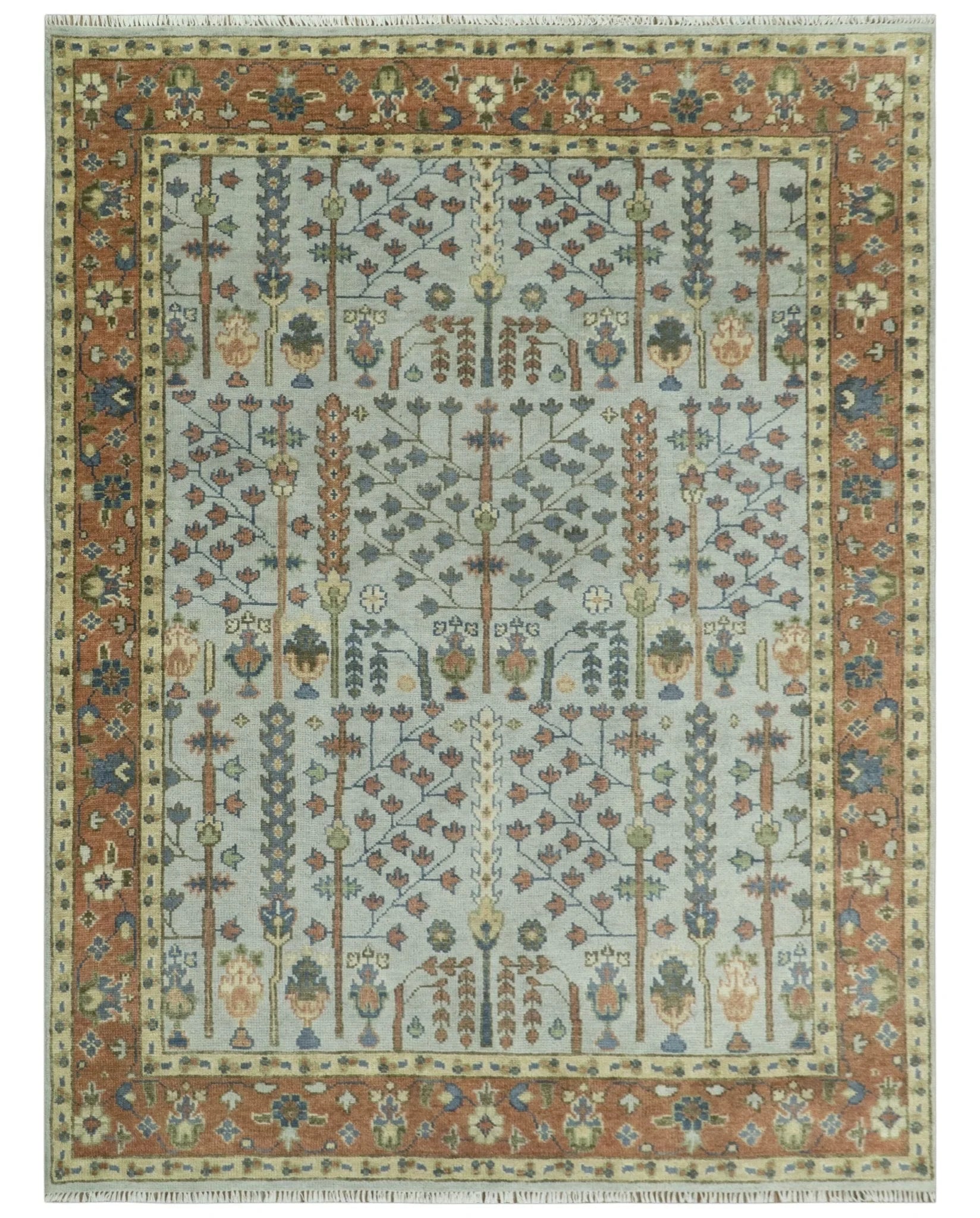 Hand Knotted Rust and Blue Traditional Turkish Vintage Multi Size Wool Rug - The Rug Decor