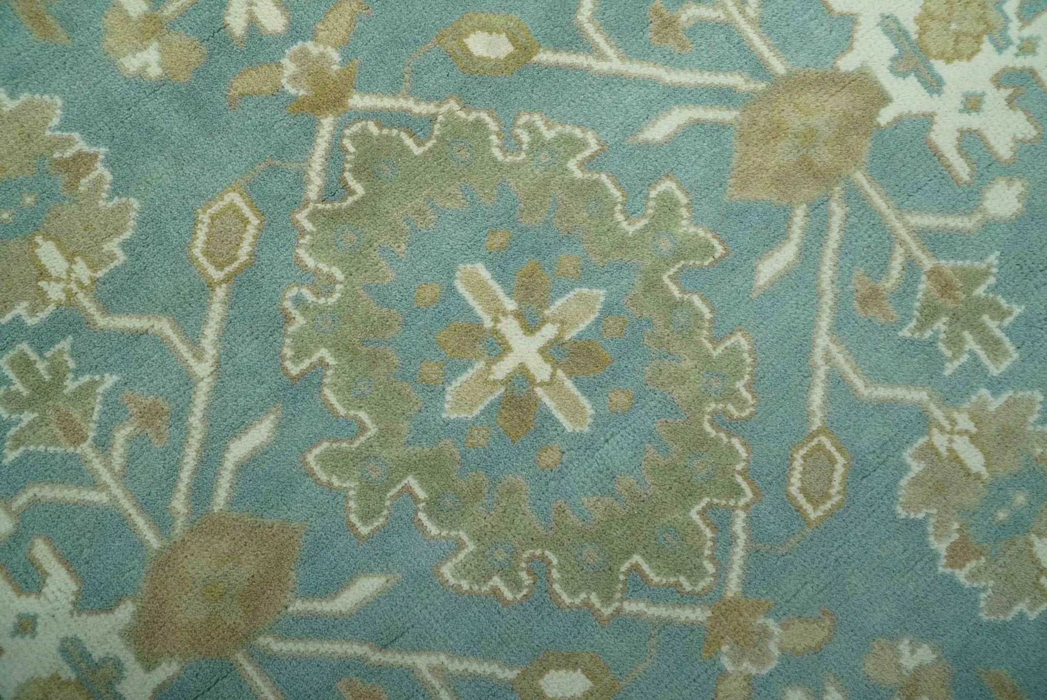 Hand Knotted Teal, Ivory and Beige Traditional Oriental Oushak Multi Size wool rug - The Mayfair Hall