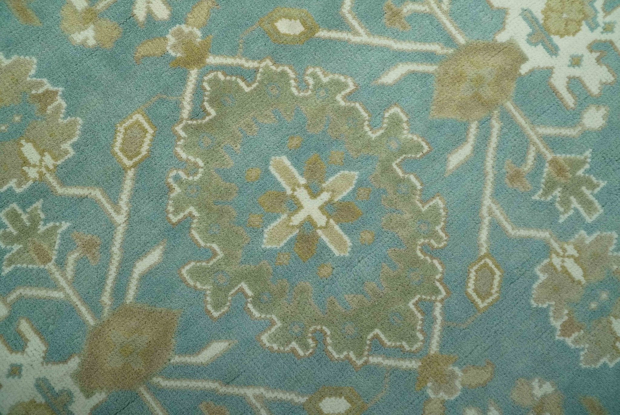 Hand Knotted Teal, Ivory and Beige Traditional Oriental Oushak Multi Size wool rug