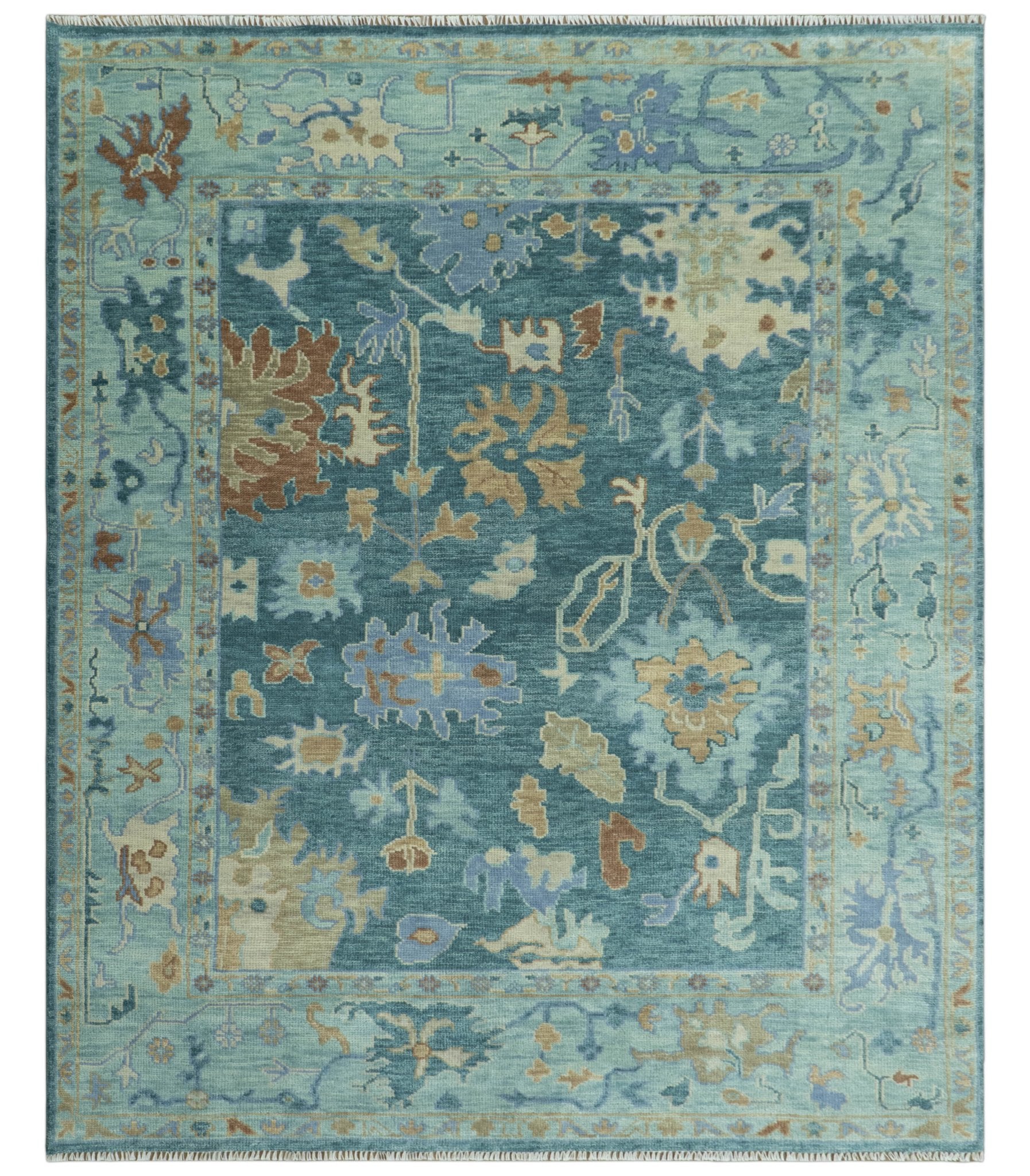 Hand Knotted Teal Traditional Oushak Multi size wool area rug - The Rug Decor