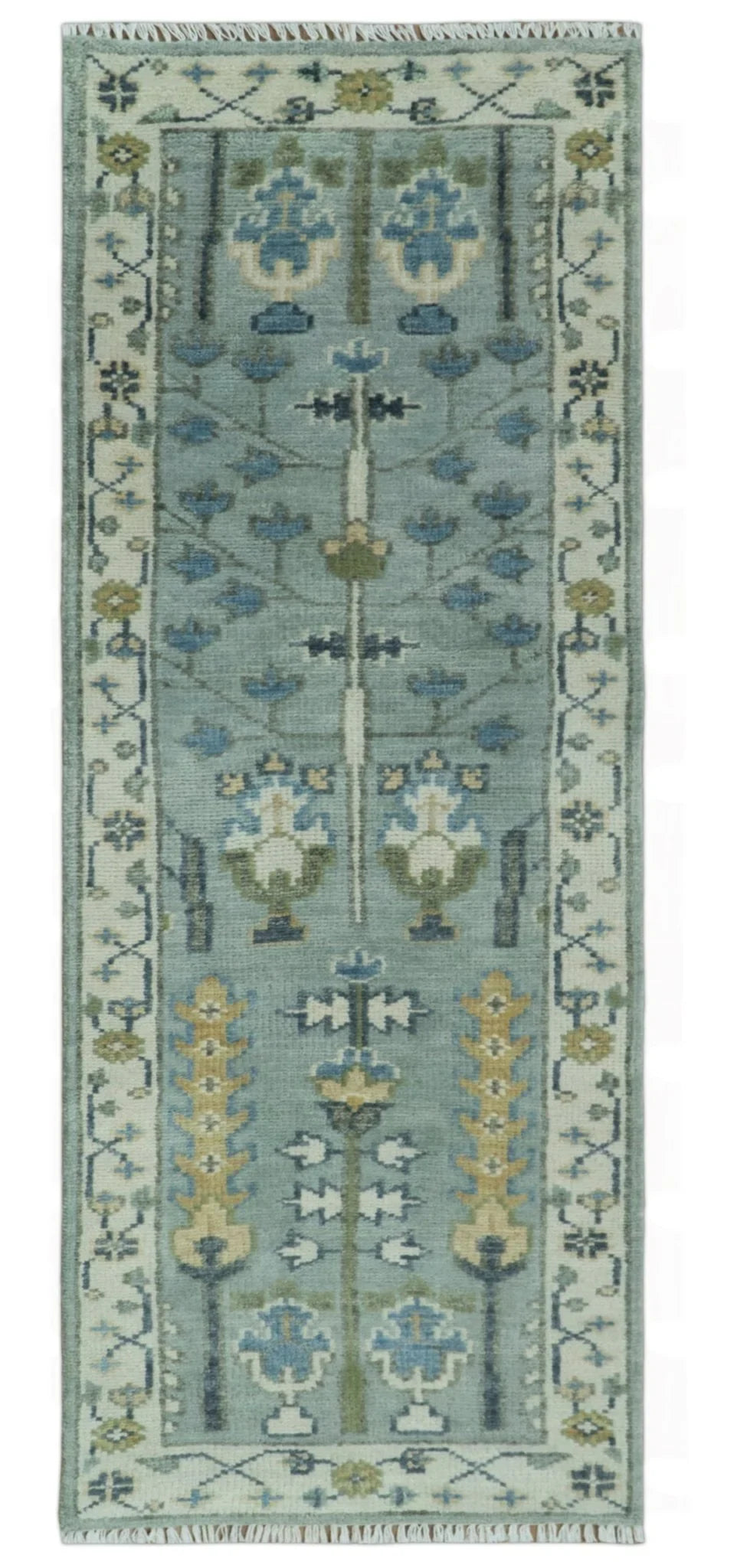 Hand Knotted Traditional Blue and Ivory Antique Oushak Custom Made Wool Area Rug - The Rug Decor
