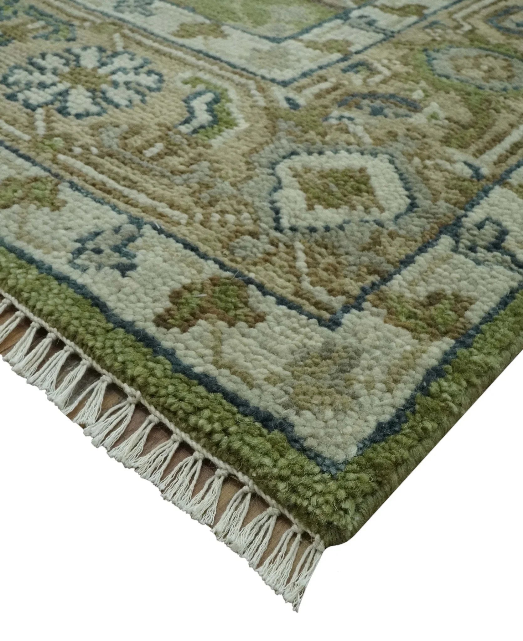 Custom Made Hand Knotted Traditional Green, Silver and Charcoal wool area rug - The Mayfair Hall