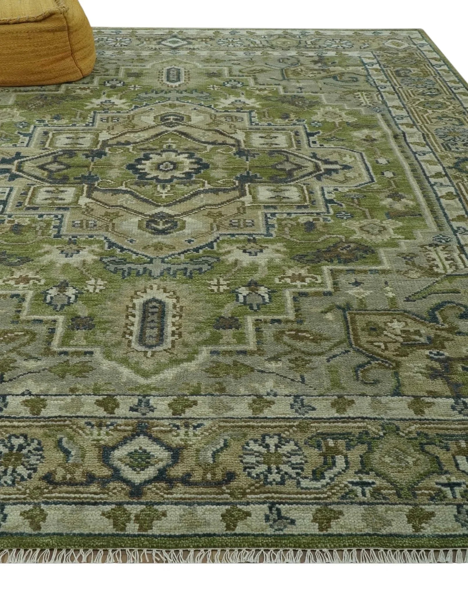 Custom Made Hand Knotted Traditional Green, Silver and Charcoal wool area rug - The Mayfair Hall