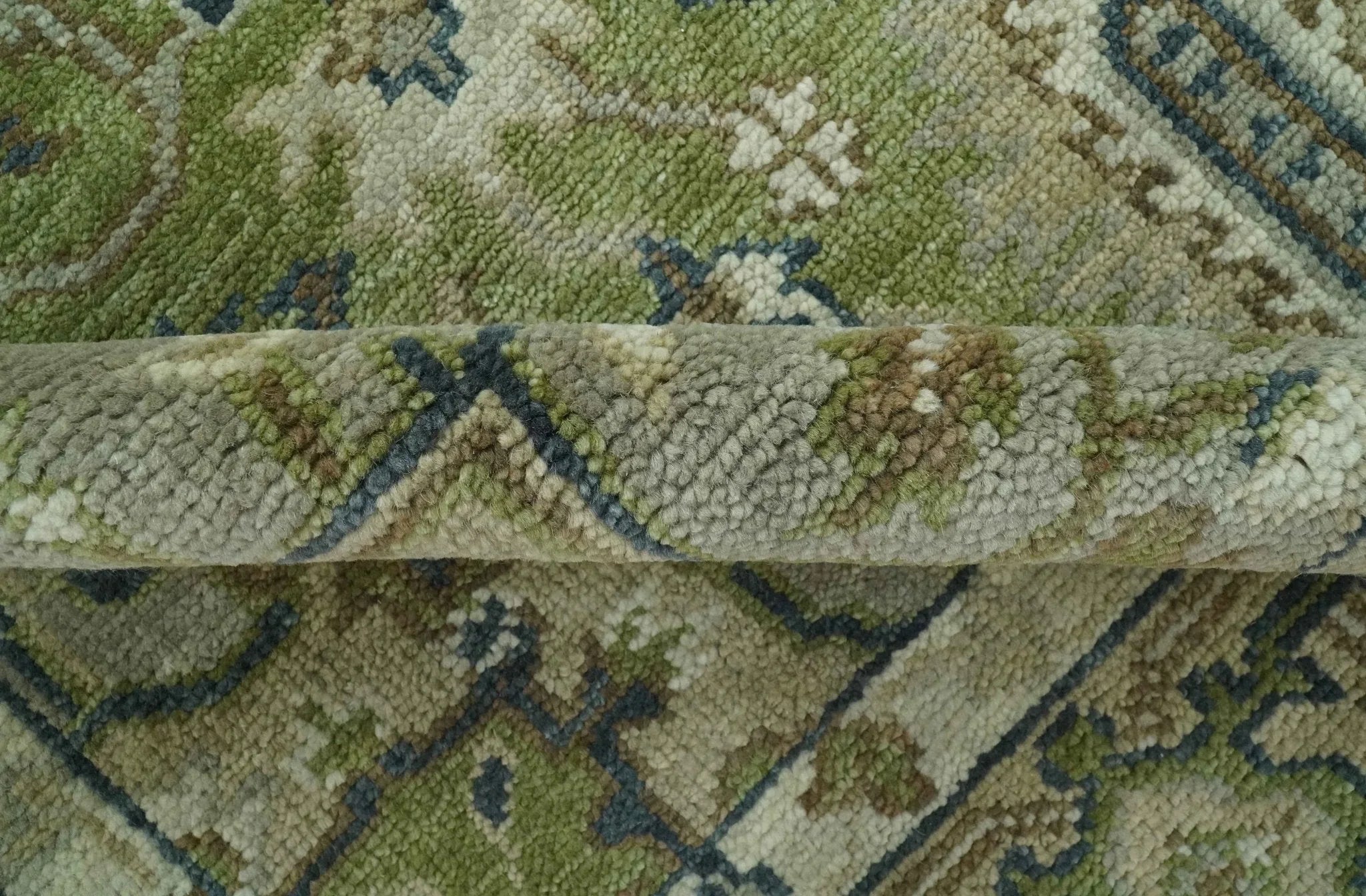 Custom Made Hand Knotted Traditional Green, Silver and Charcoal wool area rug - The Mayfair Hall