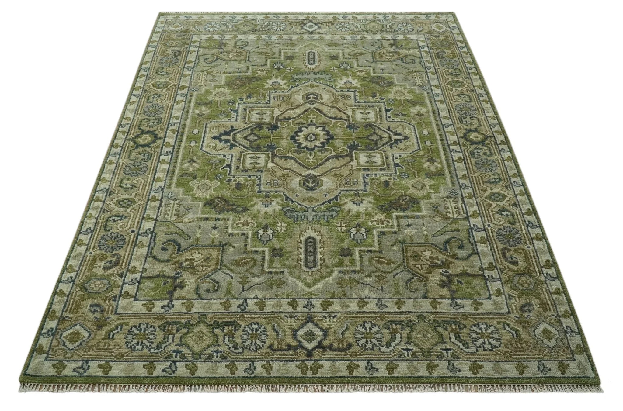 Custom Made Hand Knotted Traditional Green, Silver and Charcoal wool area rug - The Mayfair Hall