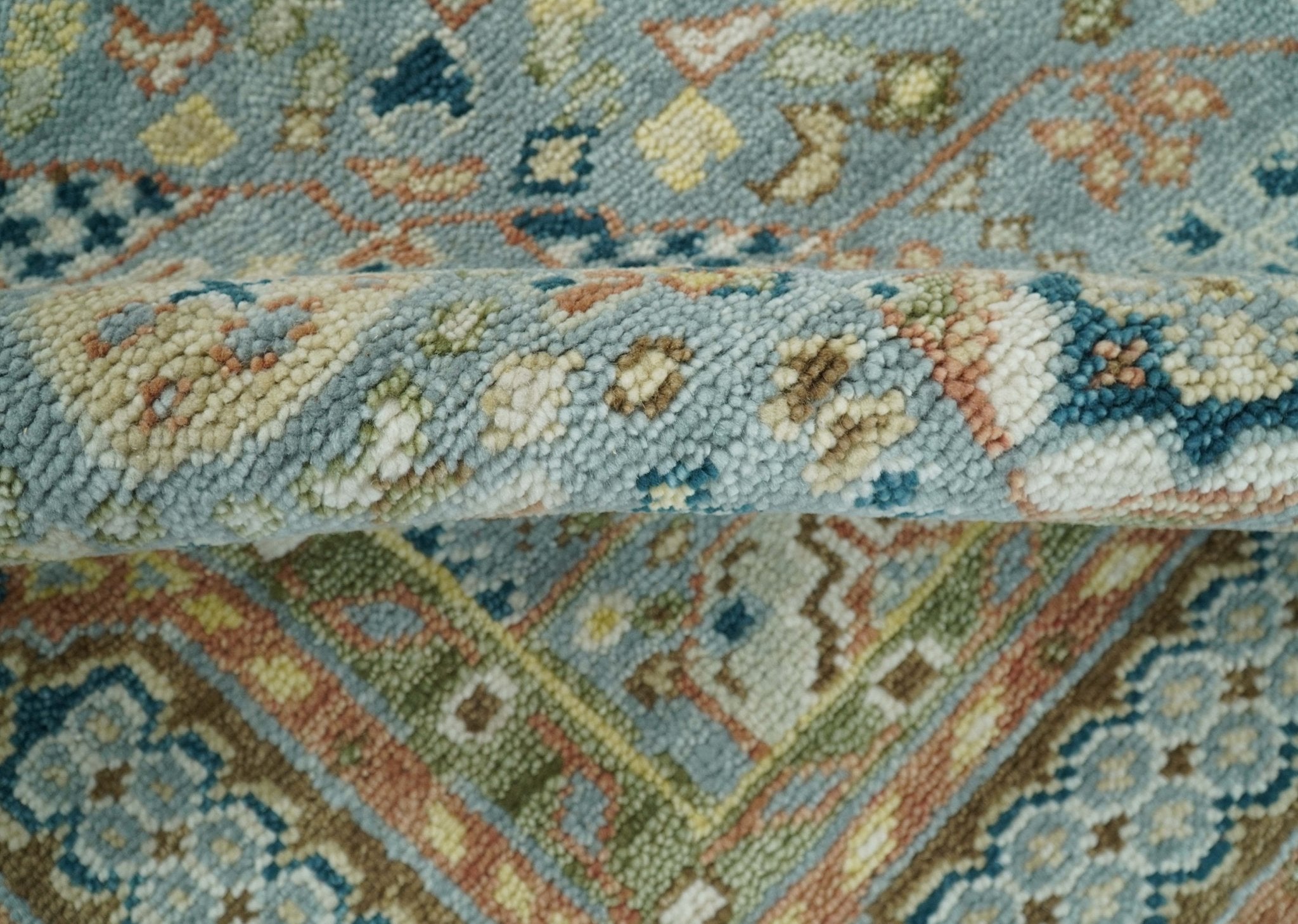 Rust and Blue Hand Knotted traditional Antique look Turkish Mamluk Living Room Multi Size wool Area Rug
