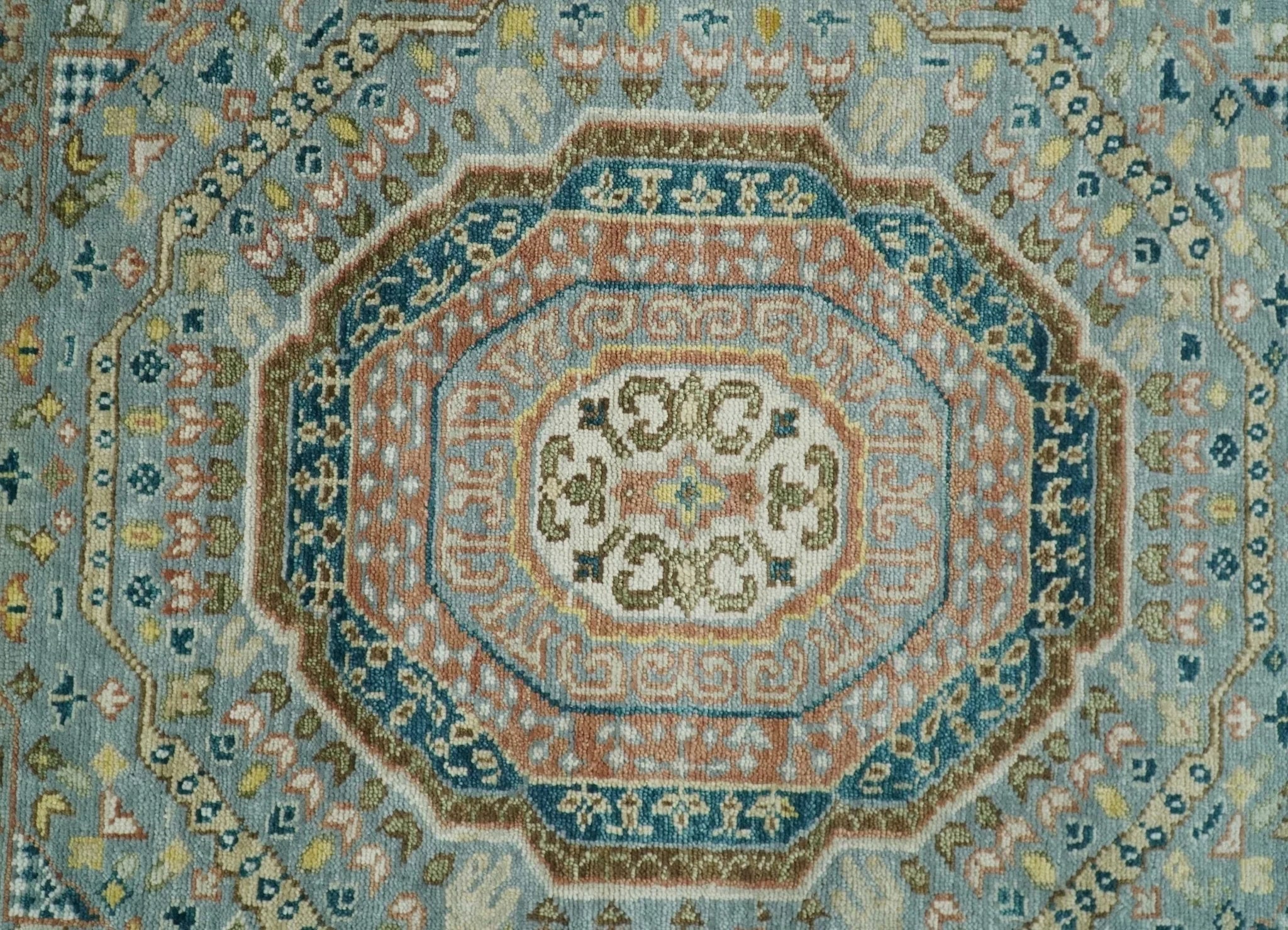 Hand Knotted traditional Kazak 8x10 Blue and Rust Traditional Armenian Rug | TRDCP134810 - The Rug Decor