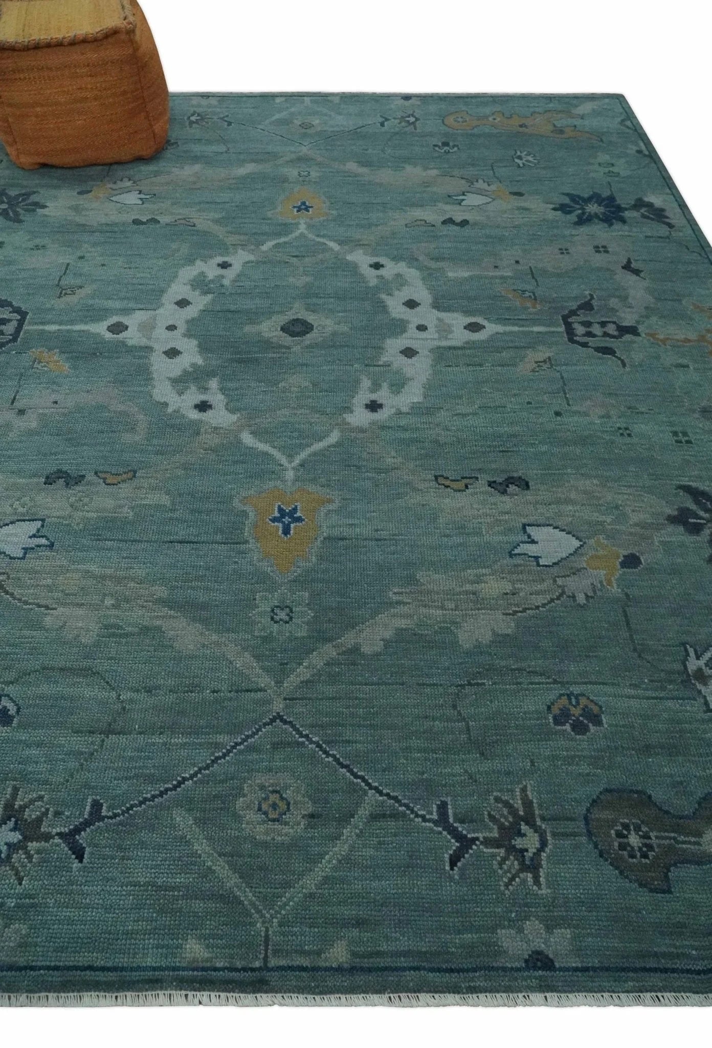 Hand Knotted Traditional Oriental Oushak Antique Style Green Wool Area Rug - The Rug Decor