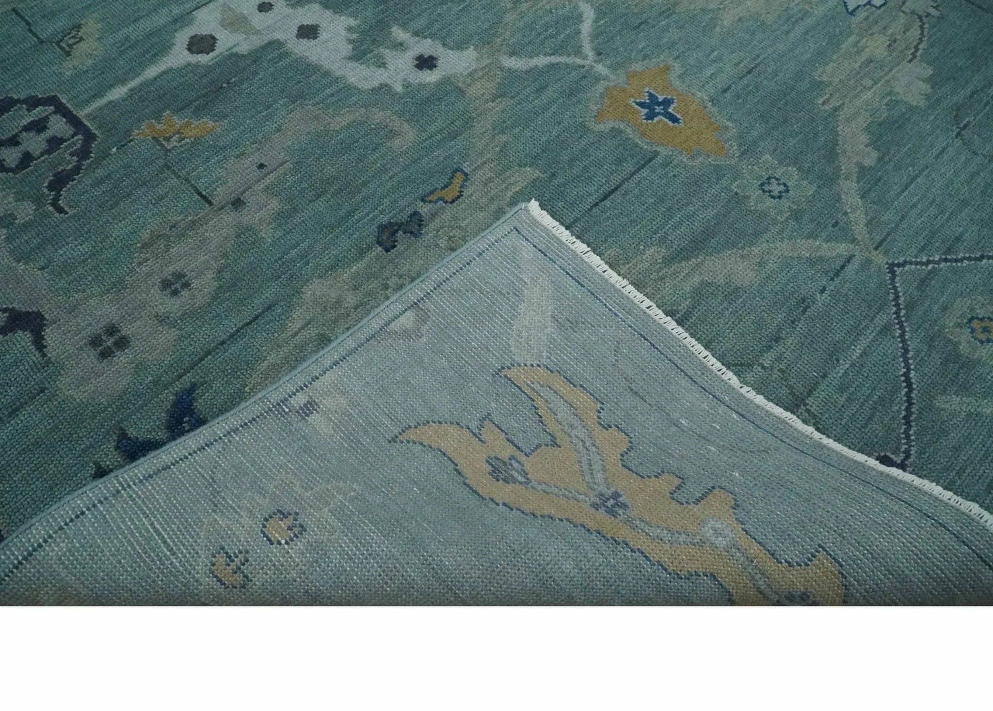 Hand Knotted Traditional Oriental Oushak Antique Style Green Wool Area Rug - The Rug Decor