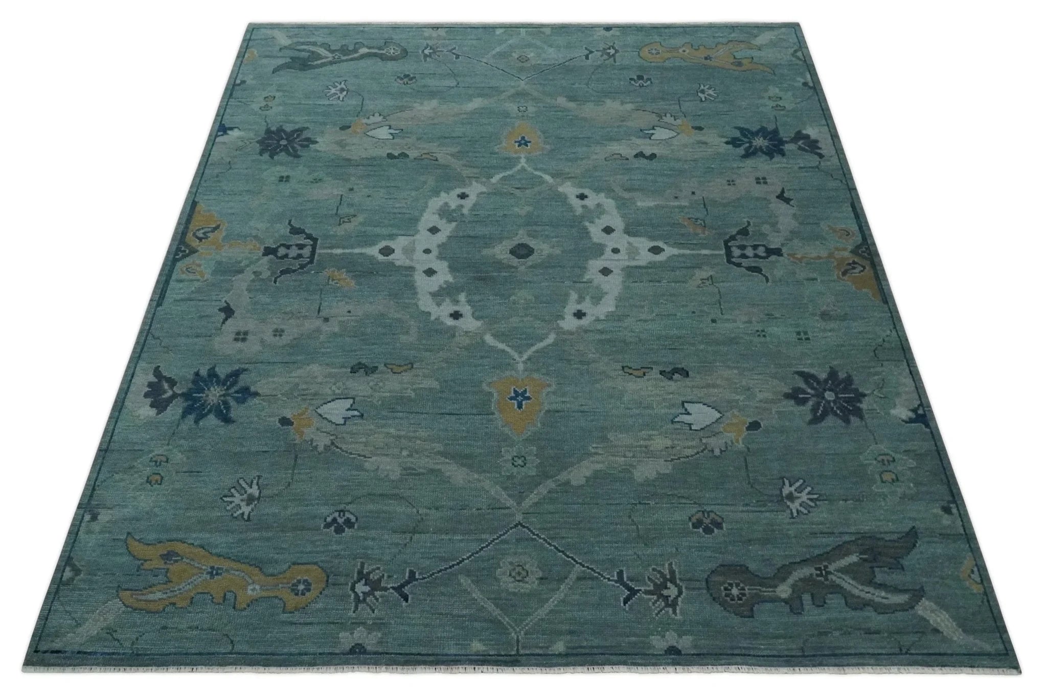 Hand Knotted Traditional Oriental Oushak Antique Style Green Wool Area Rug - The Rug Decor