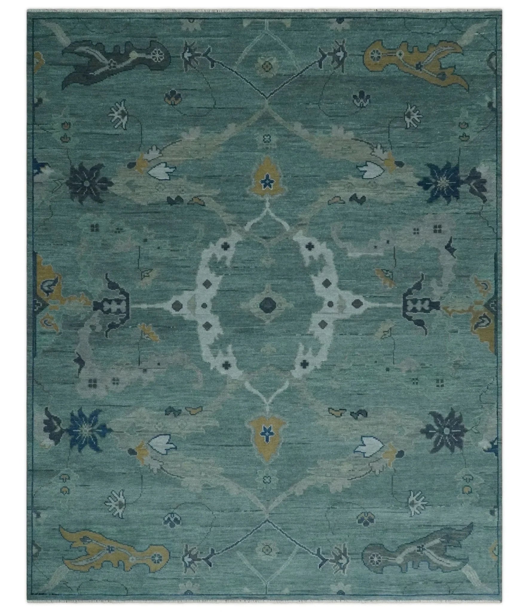 Hand Knotted Traditional Oriental Oushak Antique Style Green Wool Area Rug - The Rug Decor