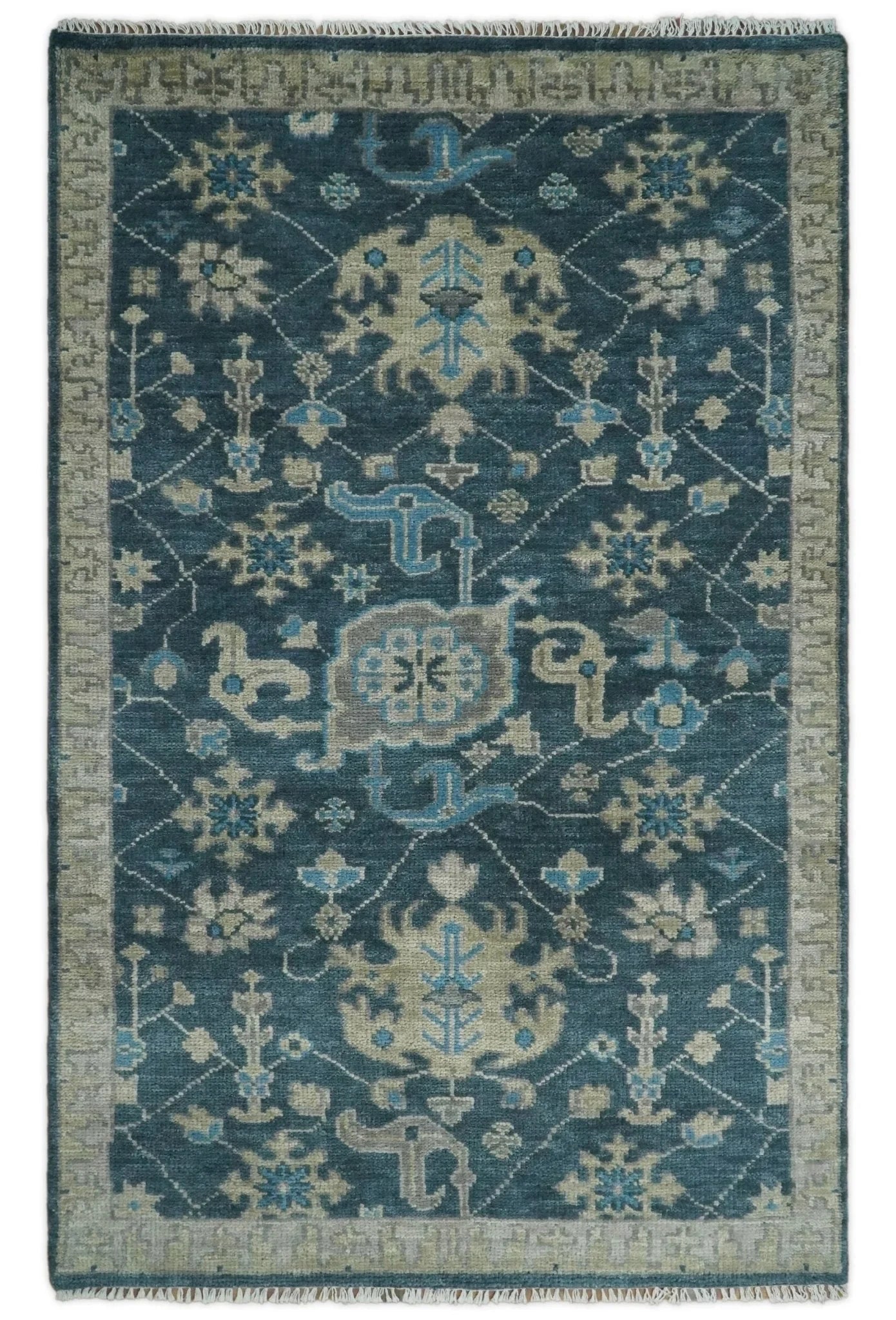 Hand Knotted Vintage Style Oriental Turkish Oushak Blue and Camel Multi Size Wool Area Rug - The Rug Decor