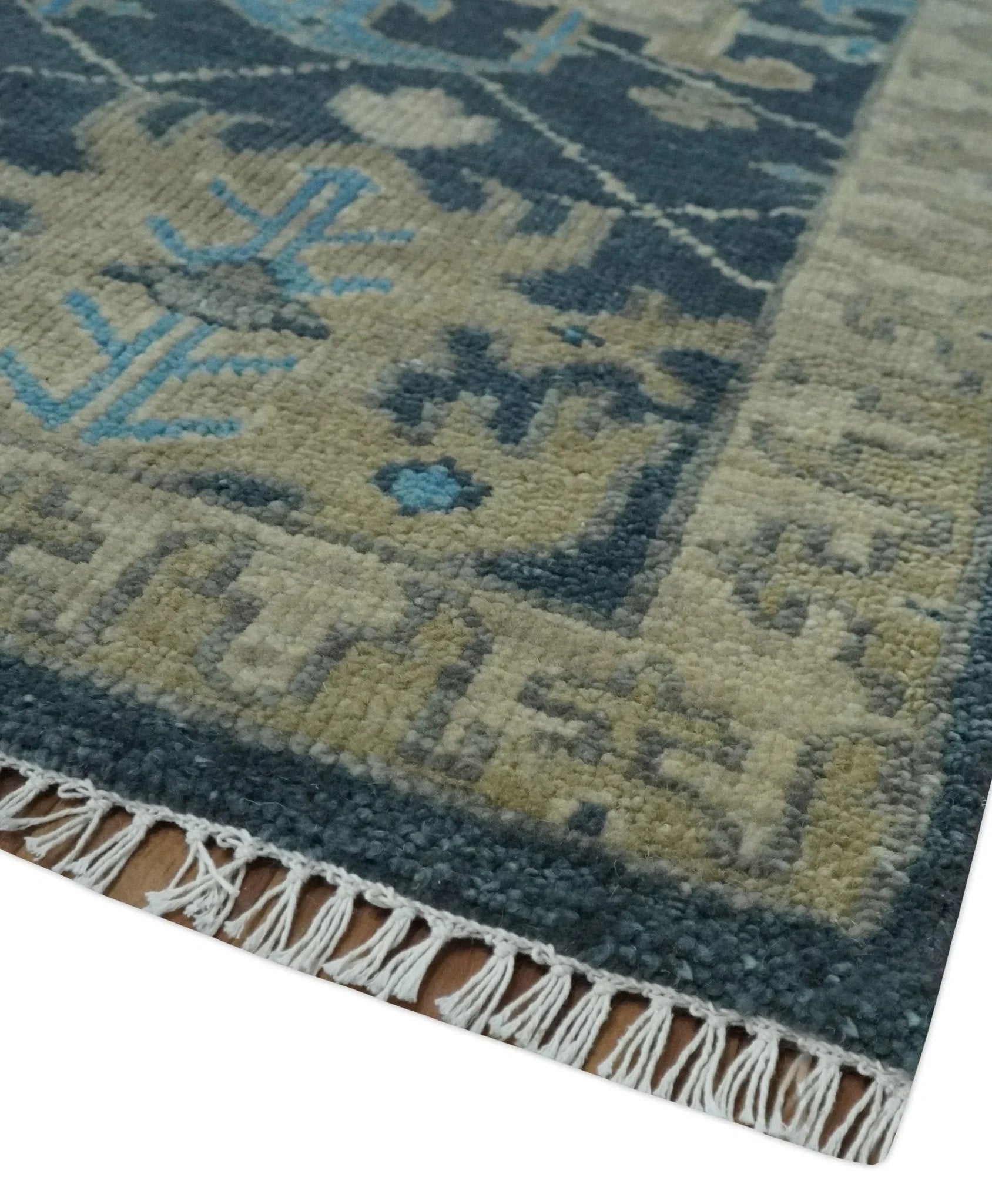 Hand Knotted Vintage Style Oriental Turkish Oushak Blue and Camel Multi Size Wool Area Rug - The Rug Decor