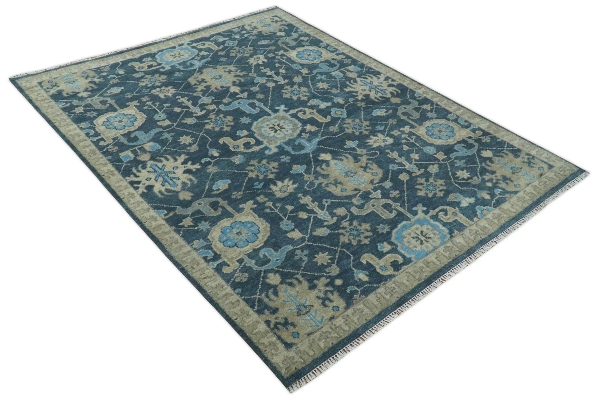 Hand Knotted Vintage Style Oriental Turkish Oushak Blue and Camel Multi Size Wool Area Rug - The Rug Decor