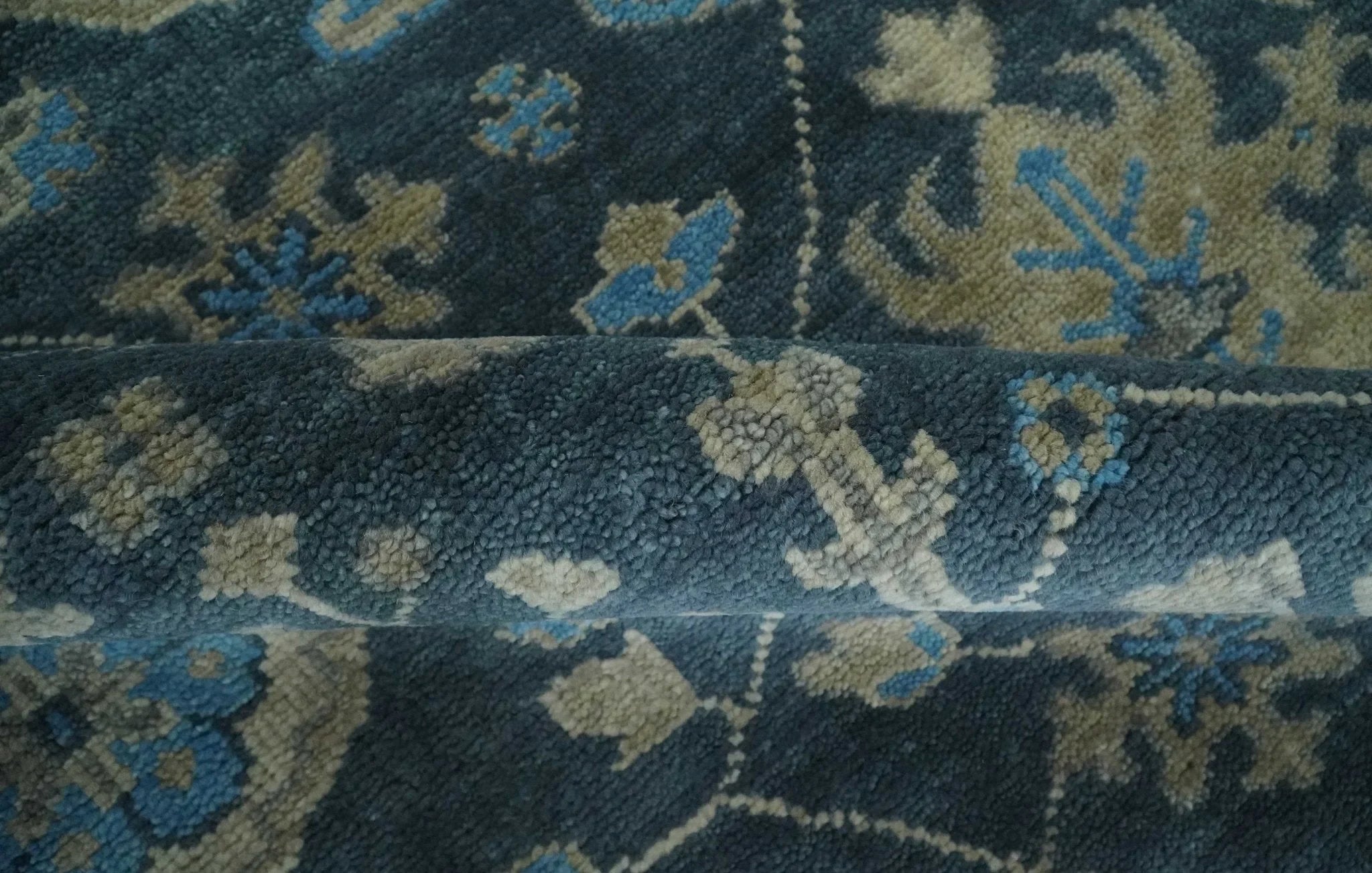 Hand Knotted Vintage Style Oriental Turkish Oushak Blue and Camel Multi Size Wool Area Rug - The Rug Decor