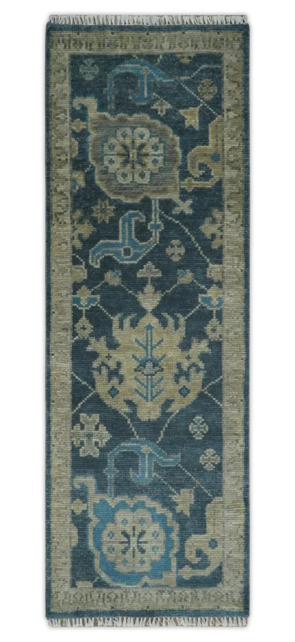 Hand Knotted Vintage Style Oriental Turkish Oushak Blue and Camel Multi Size Wool Area Rug - The Rug Decor