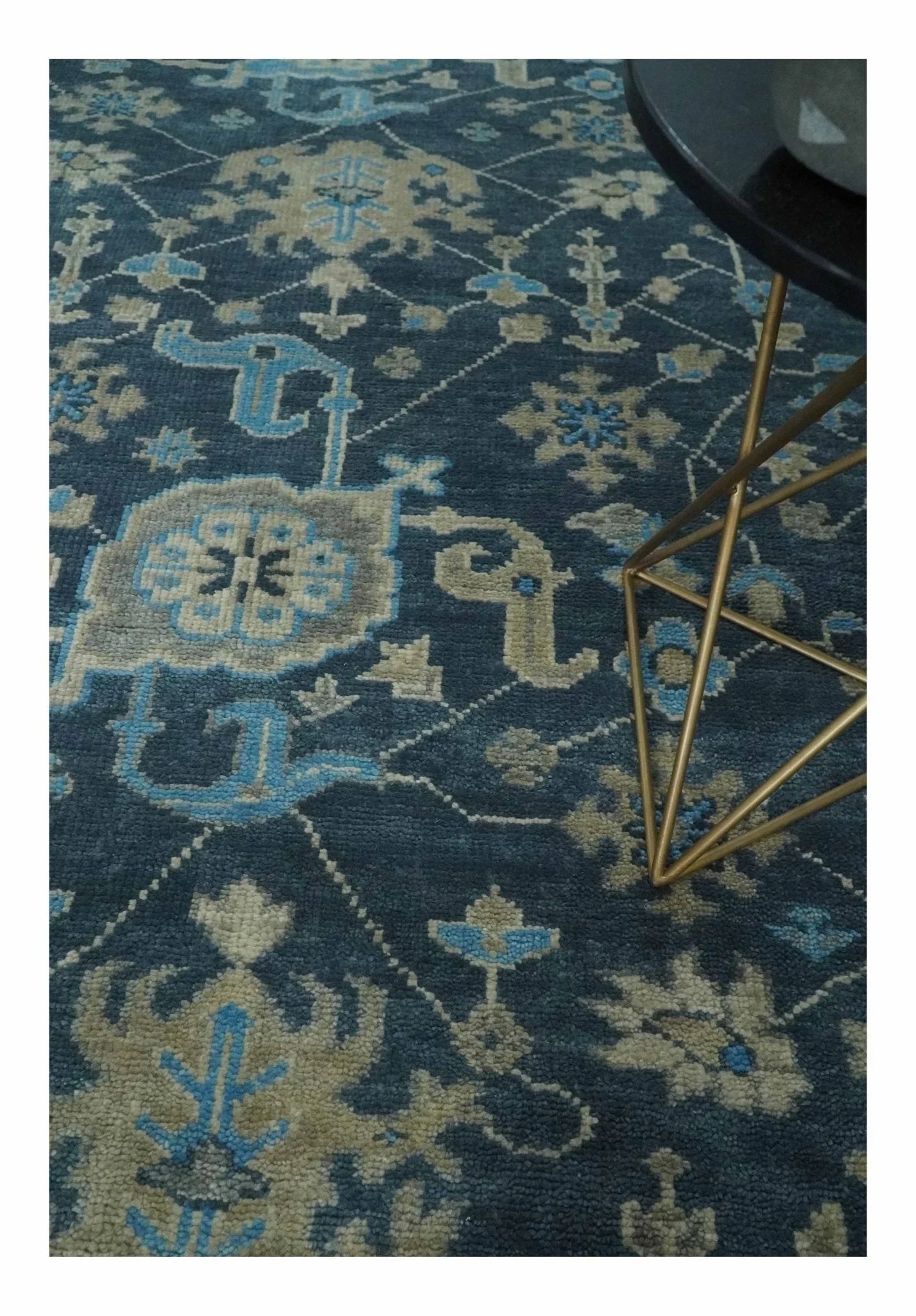 Hand Knotted Vintage Style Oriental Turkish Oushak Blue and Camel Multi Size Wool Area Rug - The Rug Decor