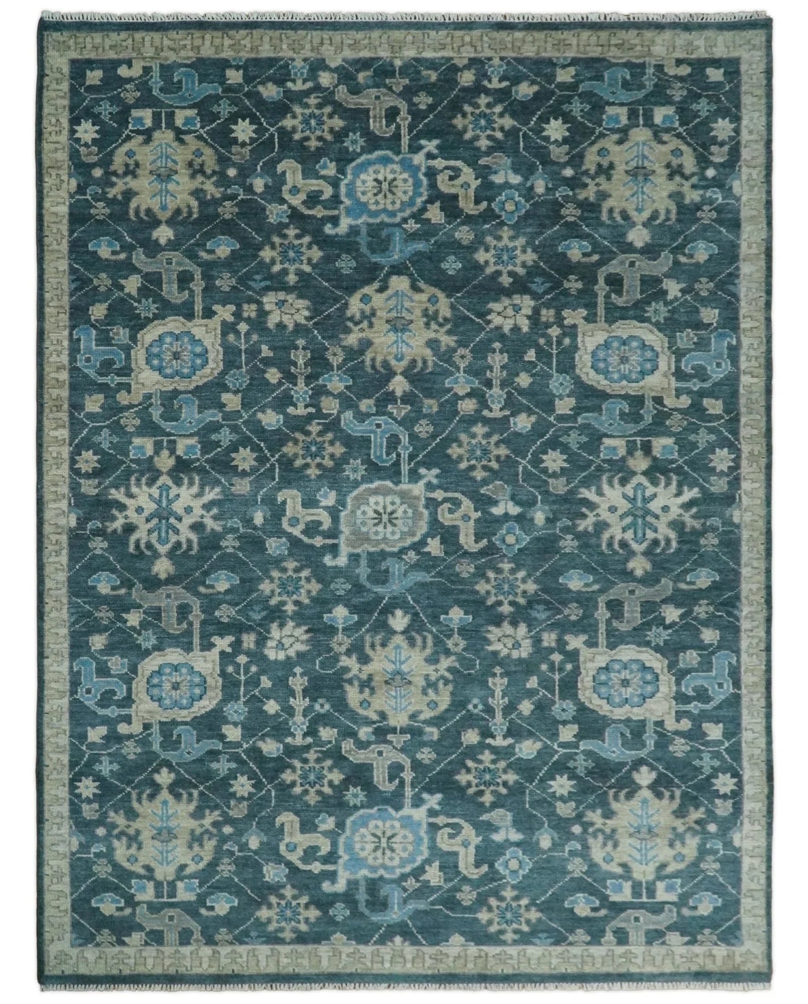 Hand Knotted Vintage Style Oriental Turkish Oushak Blue and Camel Multi Size Wool Area Rug - The Rug Decor