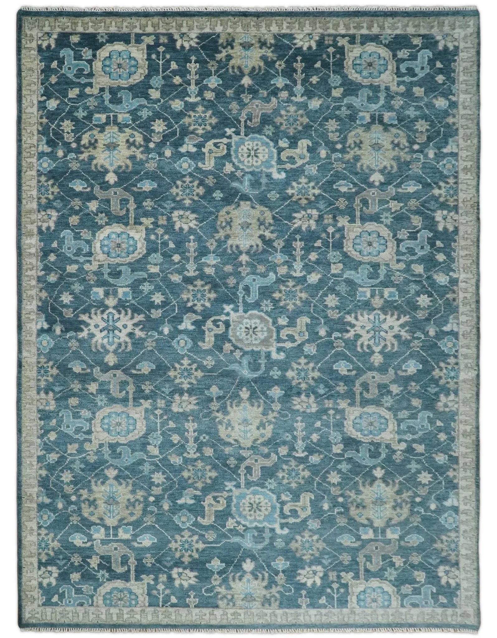 Hand Knotted Vintage Style Oriental Turkish Oushak Blue and Camel Multi Size Wool Area Rug - The Rug Decor