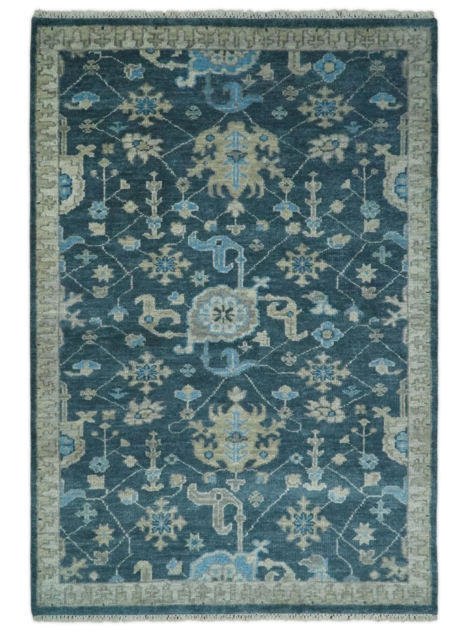 Hand Knotted Vintage Style Oriental Turkish Oushak Blue and Camel Multi Size Wool Area Rug - The Rug Decor