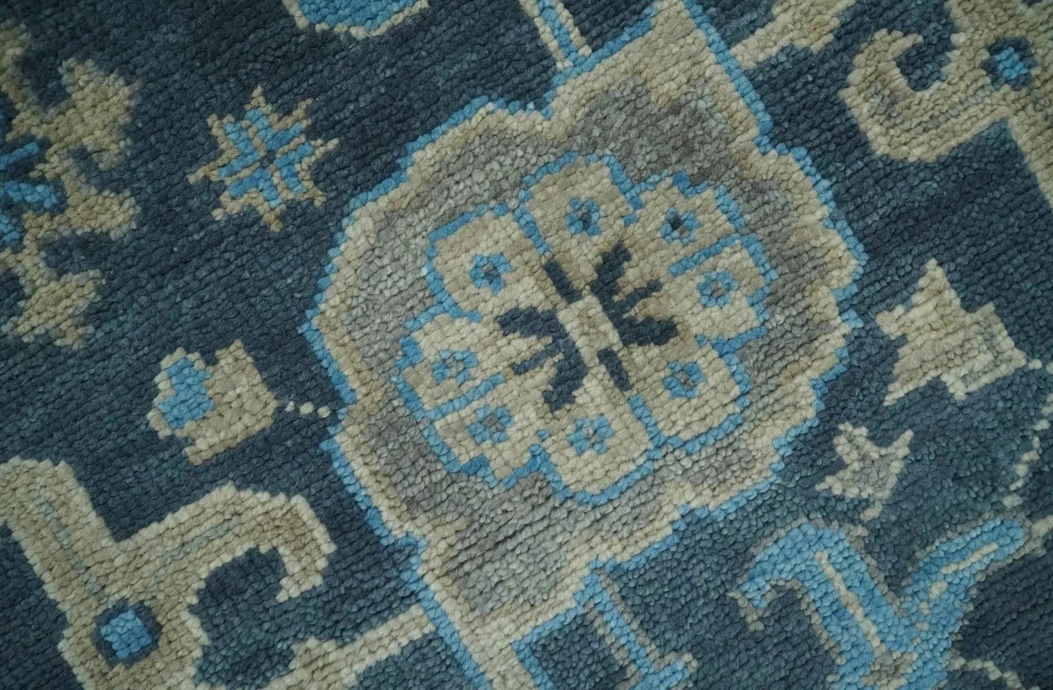 Hand Knotted Vintage Style Oriental Turkish Oushak Blue and Camel Multi Size Wool Area Rug - The Rug Decor