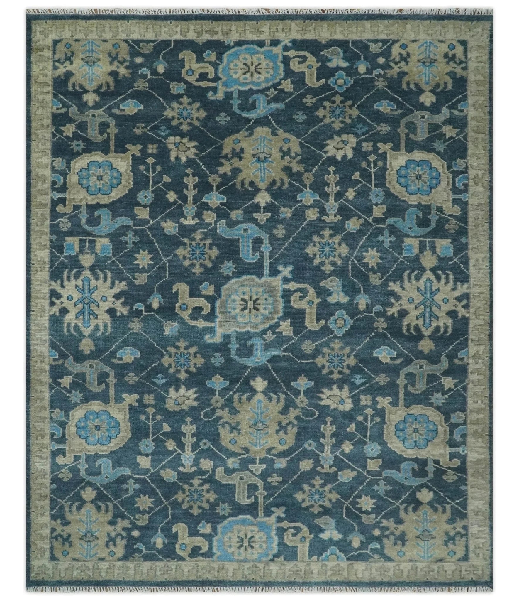 Hand Knotted Vintage Style Oriental Turkish Oushak Blue and Camel Multi Size Wool Area Rug - The Rug Decor