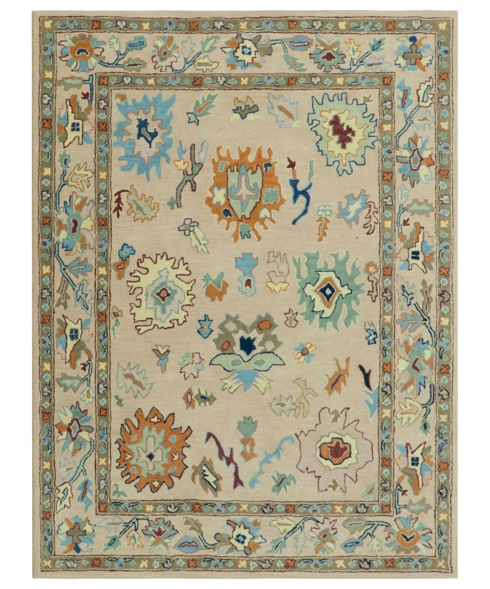 Hand Tufted Pink Peach and Gold Modern Colorful Oushak Rug, Kids, Living Room and Bedroom Rug | TRD6461 - The Rug Decor