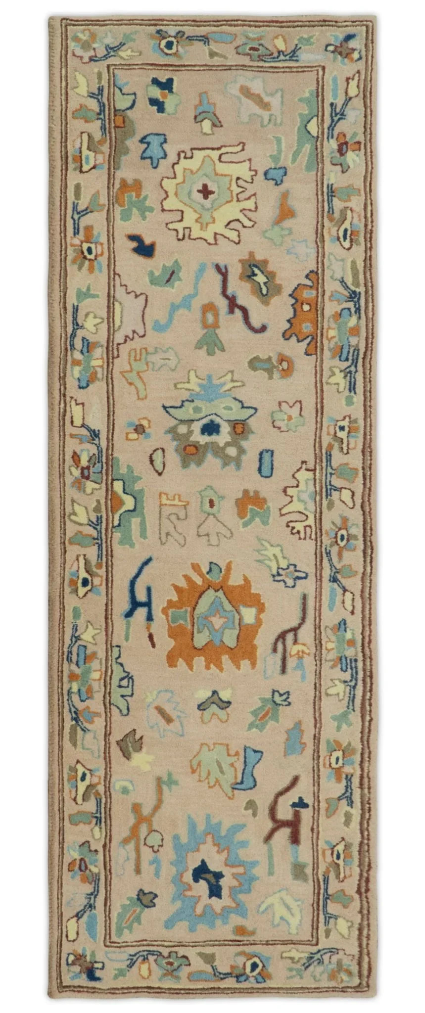 Hand Tufted Pink Peach and Gold Modern Colorful Oushak Rug, Kids, Living Room and Bedroom Rug | TRD6461 - The Rug Decor