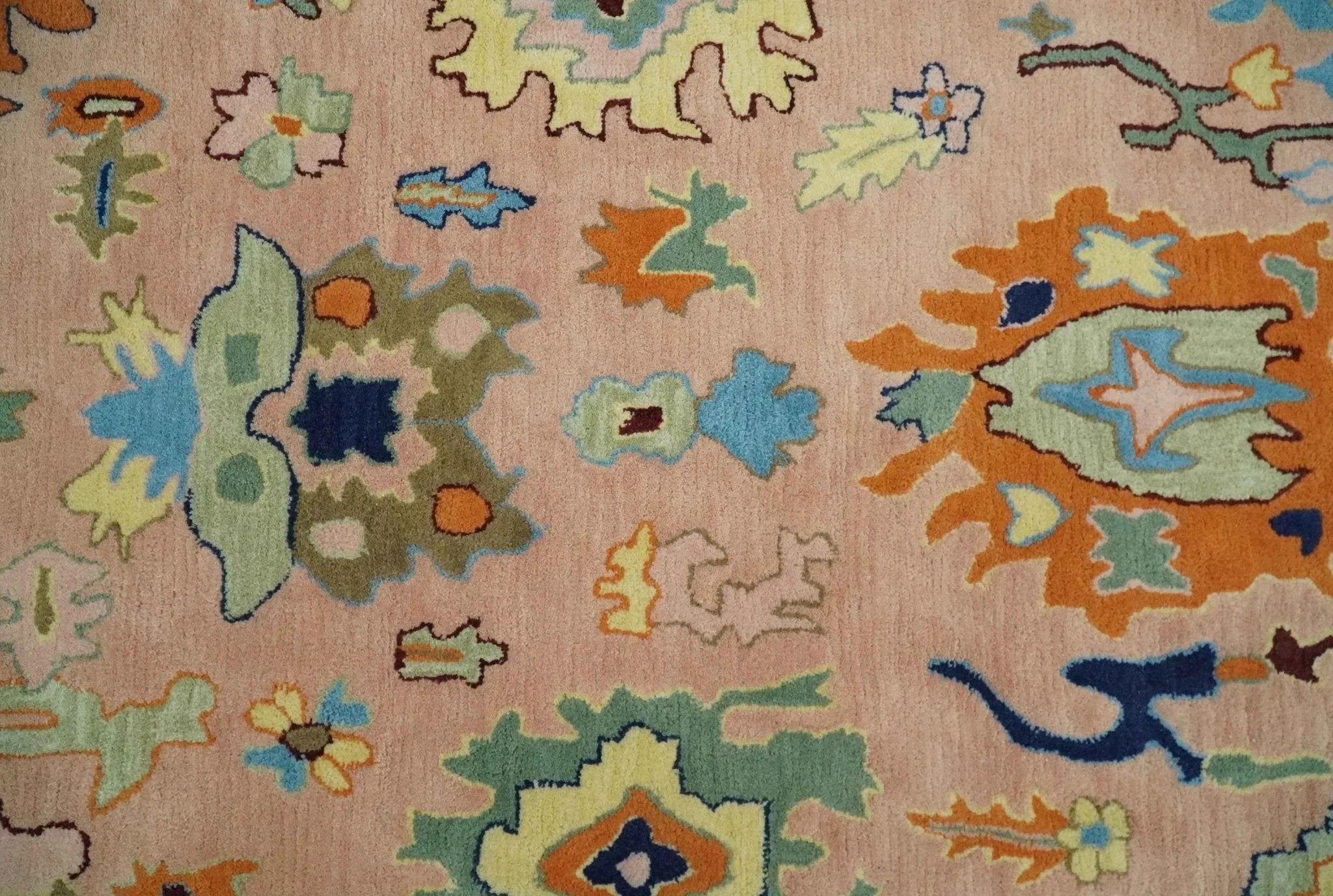 Hand Tufted Pink Peach and Gold Modern Colorful Oushak Rug, Kids, Living Room and Bedroom Rug | TRD6461 - The Rug Decor