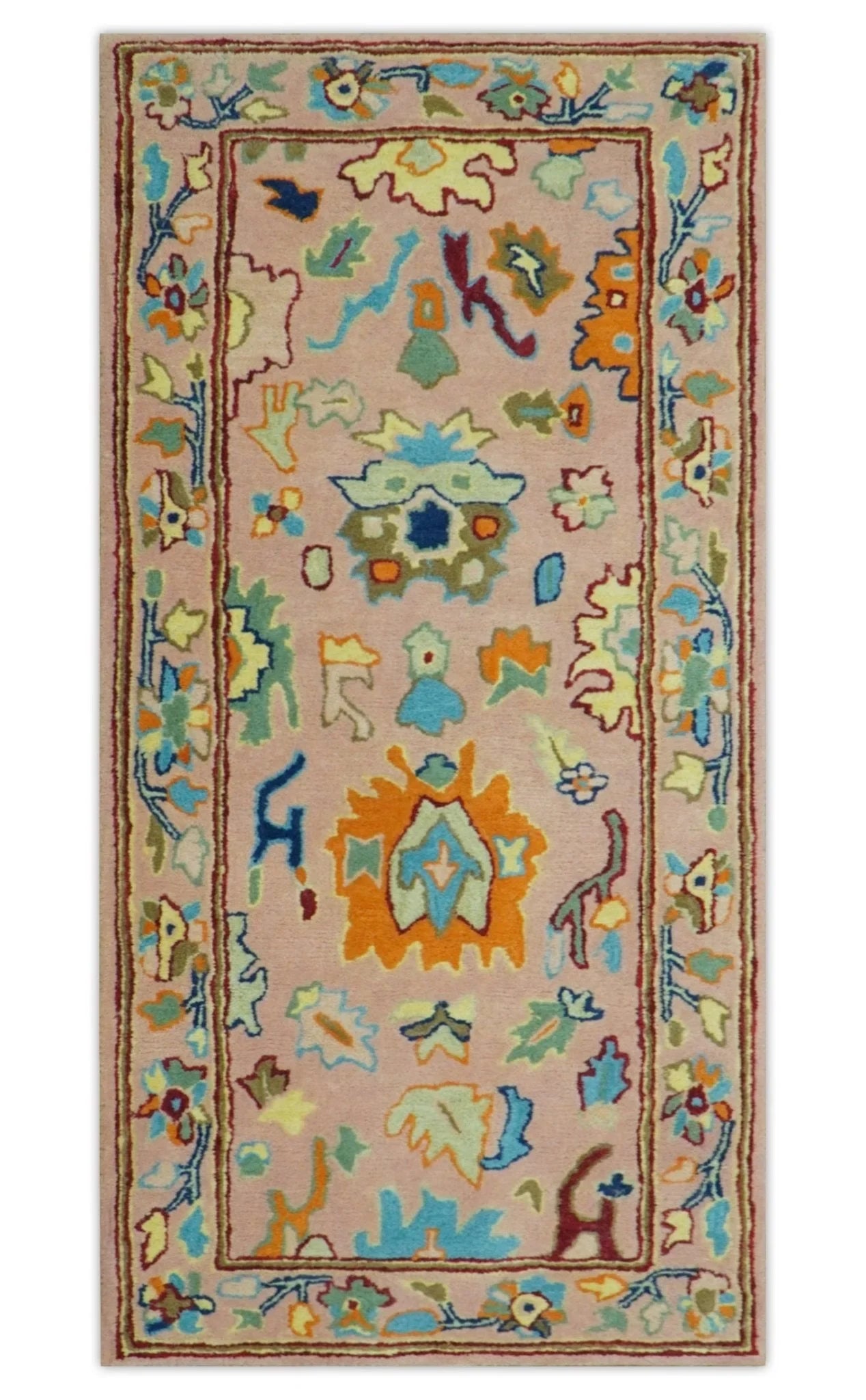 Hand Tufted Pink Peach and Gold Modern Colorful Oushak Rug, Kids, Living Room and Bedroom Rug | TRD6461 - The Rug Decor