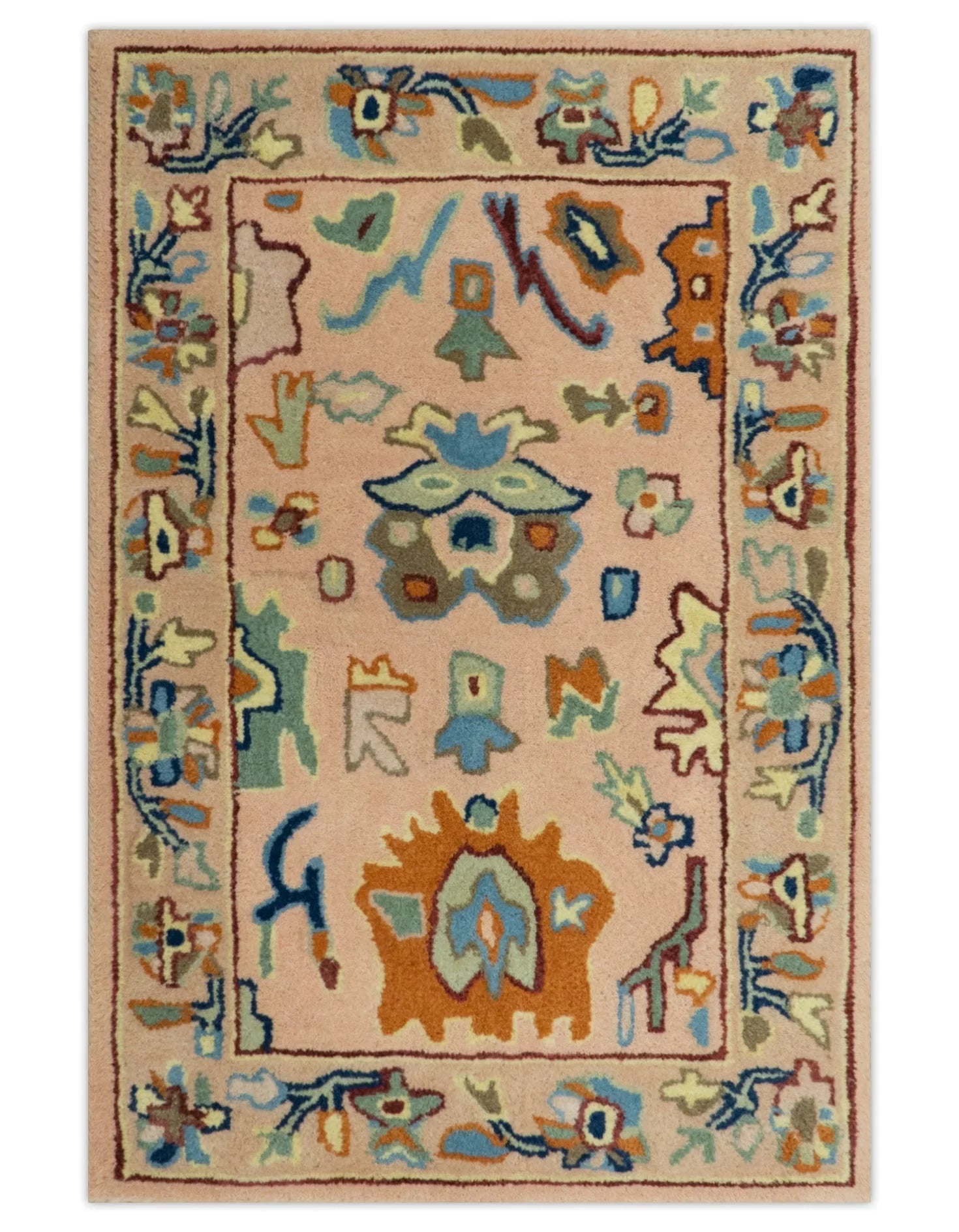 Hand Tufted Pink Peach and Gold Modern Colorful Oushak Rug, Kids, Living Room and Bedroom Rug | TRD6461 - The Rug Decor