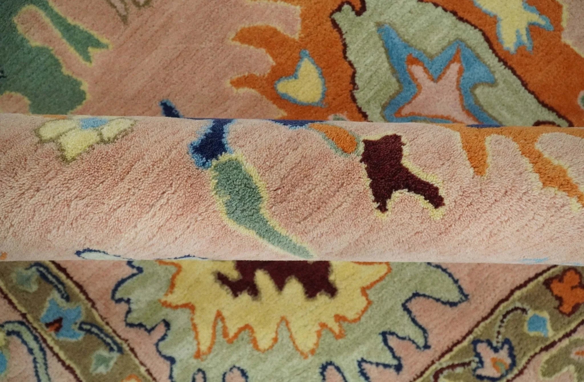 Hand Tufted Pink Peach and Gold Modern Colorful Oushak Rug, Kids, Living Room and Bedroom Rug | TRD6461 - The Rug Decor