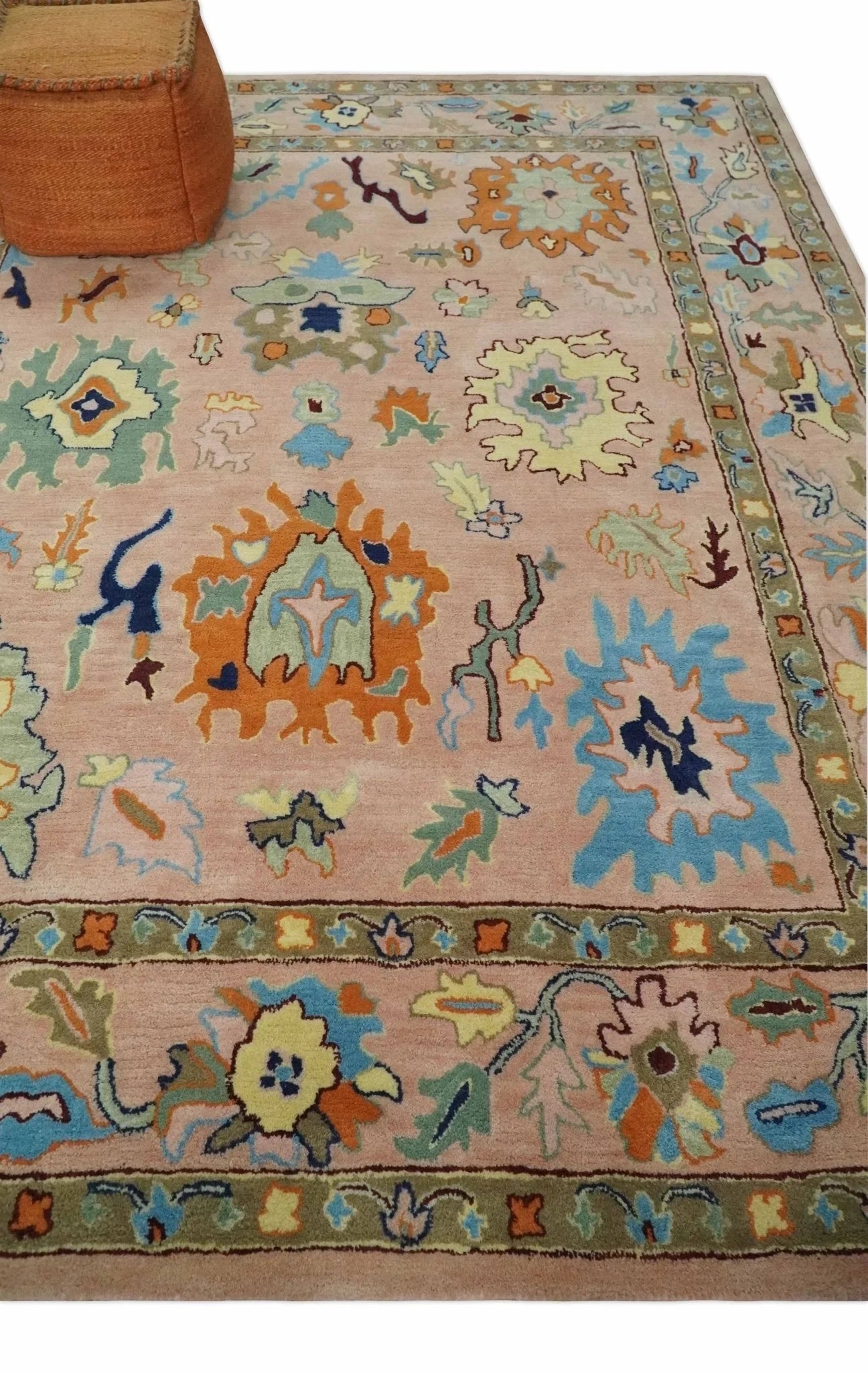 Hand Tufted Pink Peach and Gold Modern Colorful Oushak Rug, Kids, Living Room and Bedroom Rug | TRD6461 - The Rug Decor