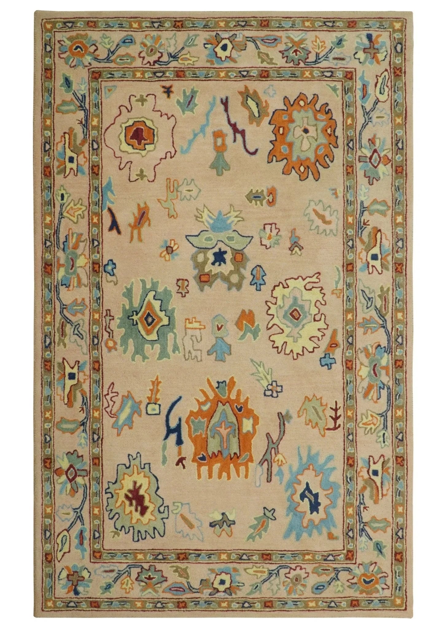 Hand Tufted Pink Peach and Gold Modern Colorful Oushak Rug, Kids, Living Room and Bedroom Rug | TRD6461 - The Rug Decor