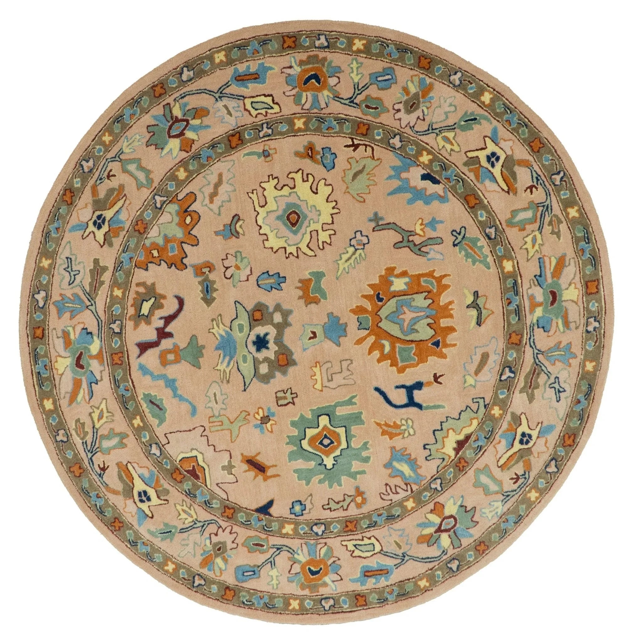 Hand Tufted Pink Peach and Gold Modern Colorful Oushak Rug, Kids, Living Room and Bedroom Rug | TRD6461 - The Rug Decor